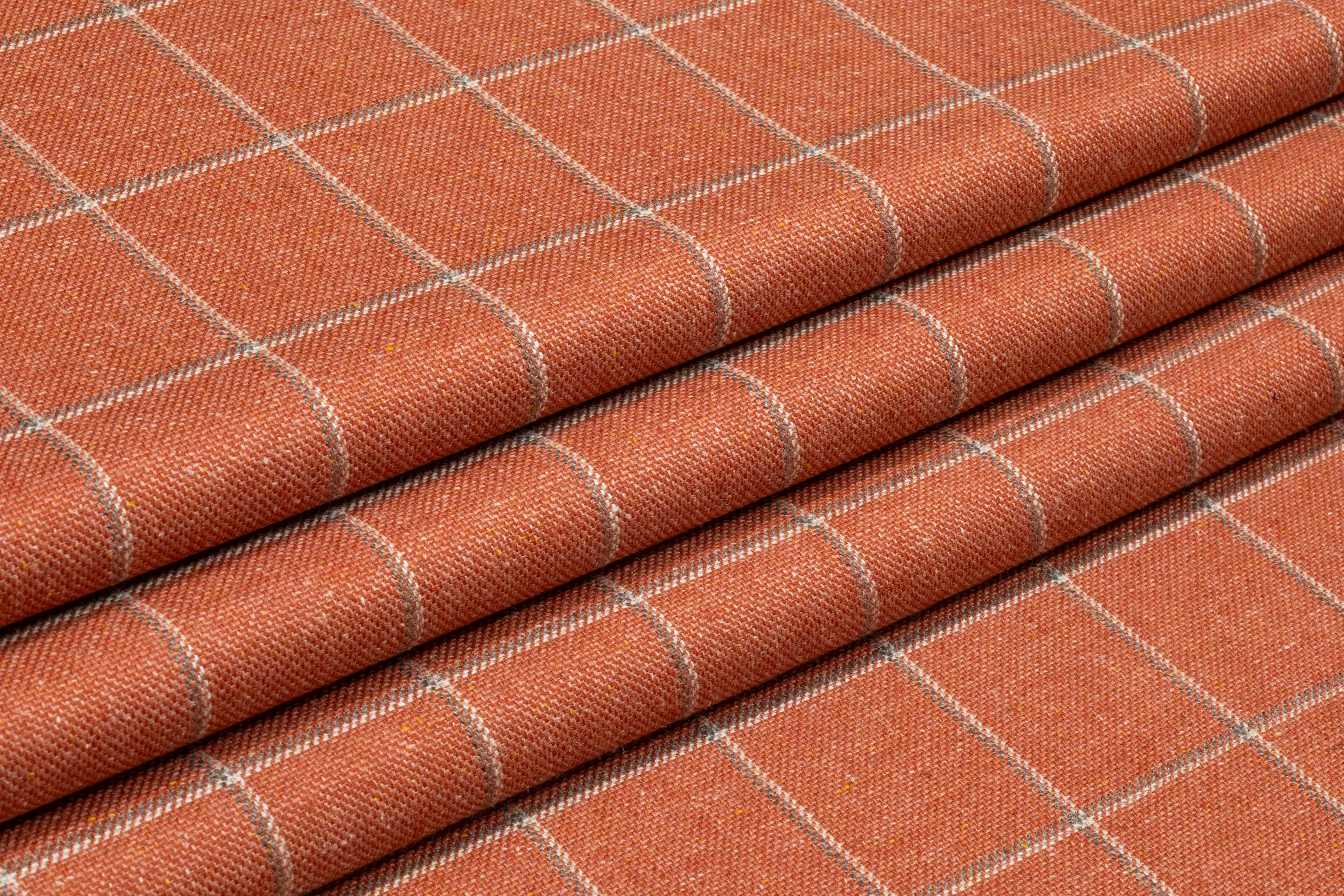 Windowpane Italian Wool Suiting - Rust Orange