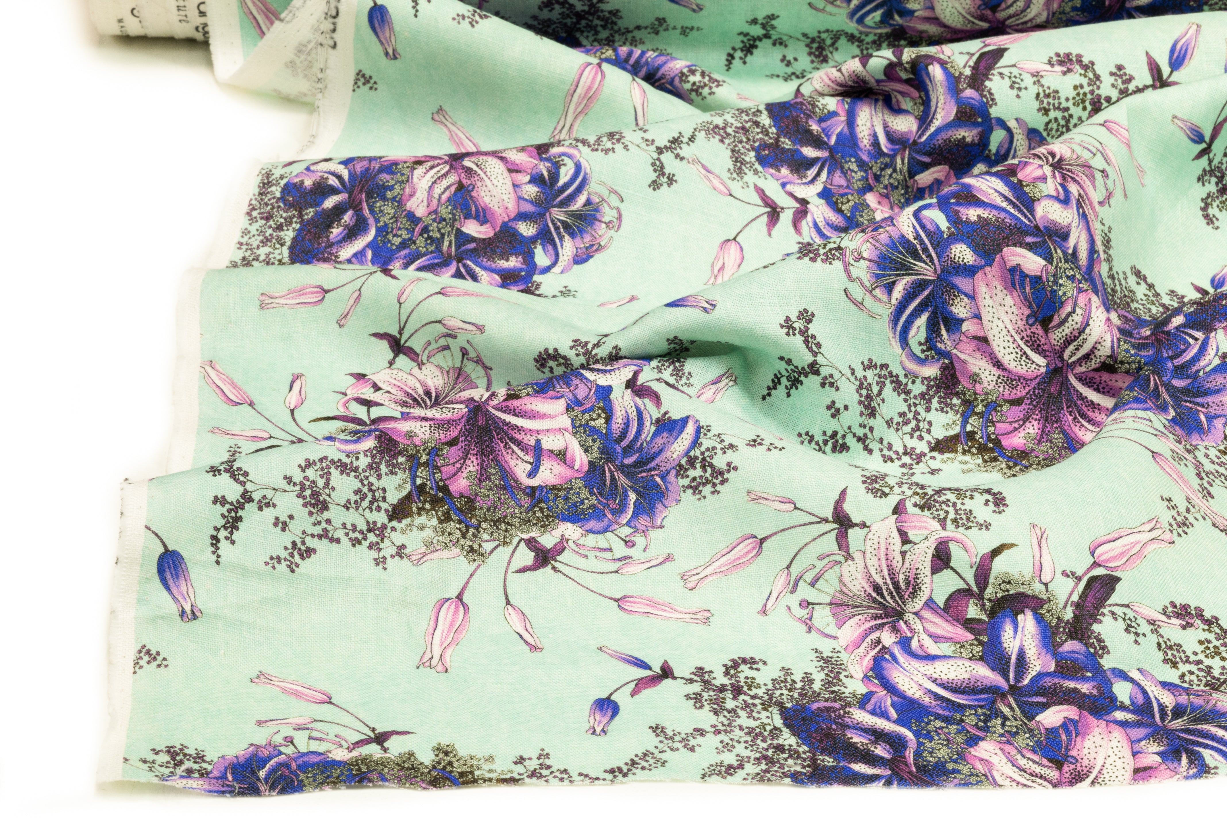 Emanuel Ungaro - Floral Italian Linen - Seafoam Green / Blue / Violet
