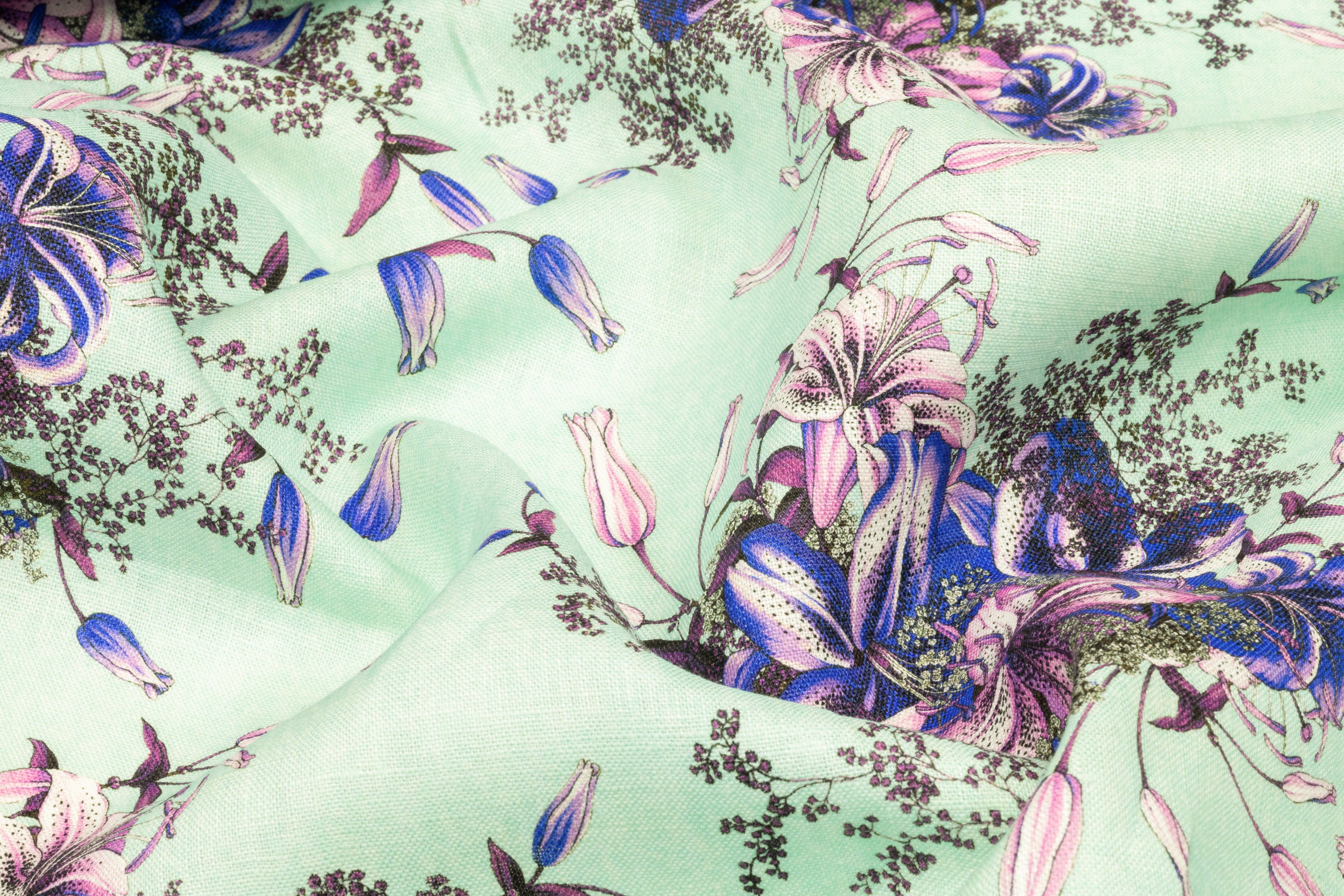 Emanuel Ungaro - Floral Italian Linen - Seafoam Green / Blue / Violet