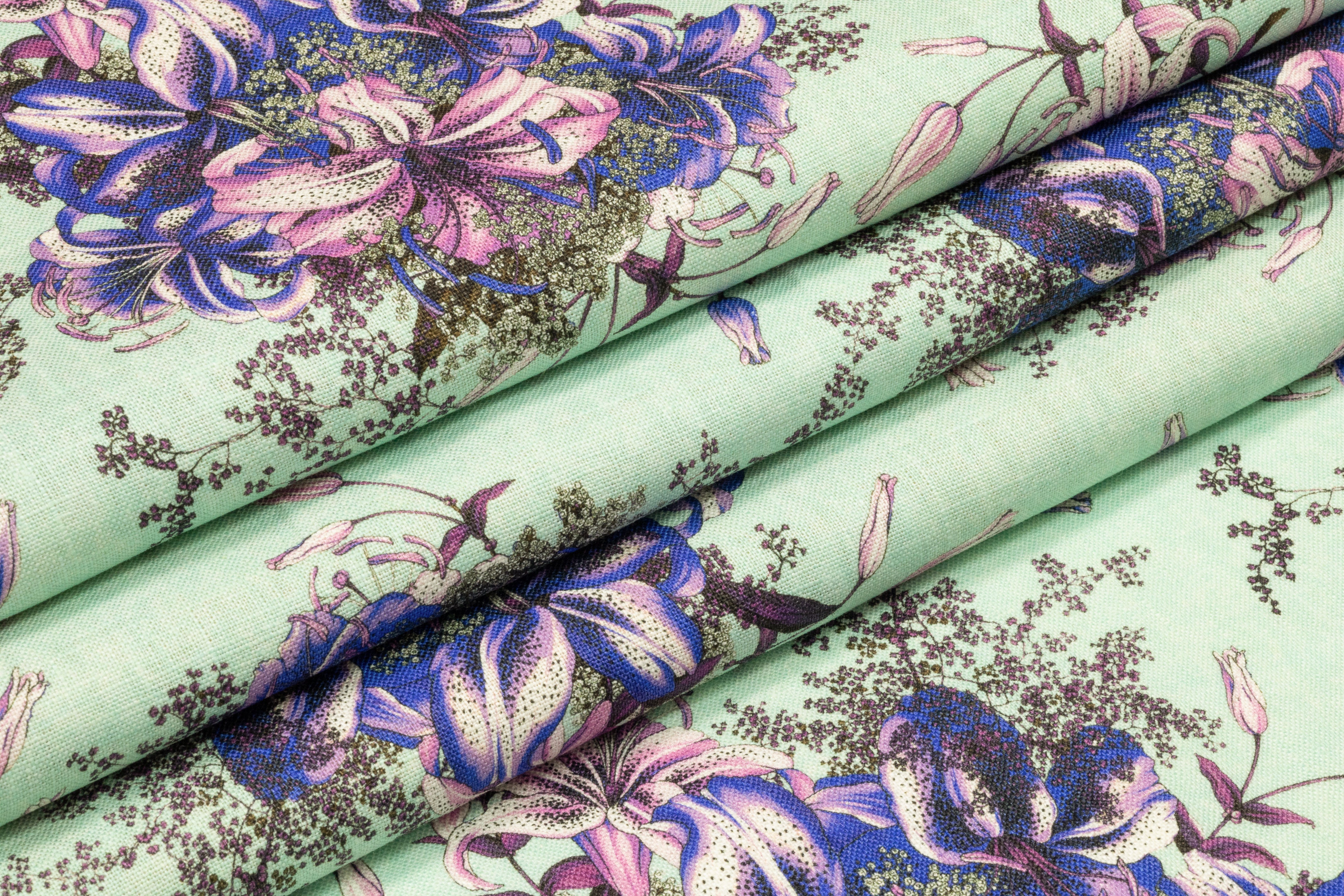 Emanuel Ungaro - Floral Italian Linen - Seafoam Green / Blue / Violet