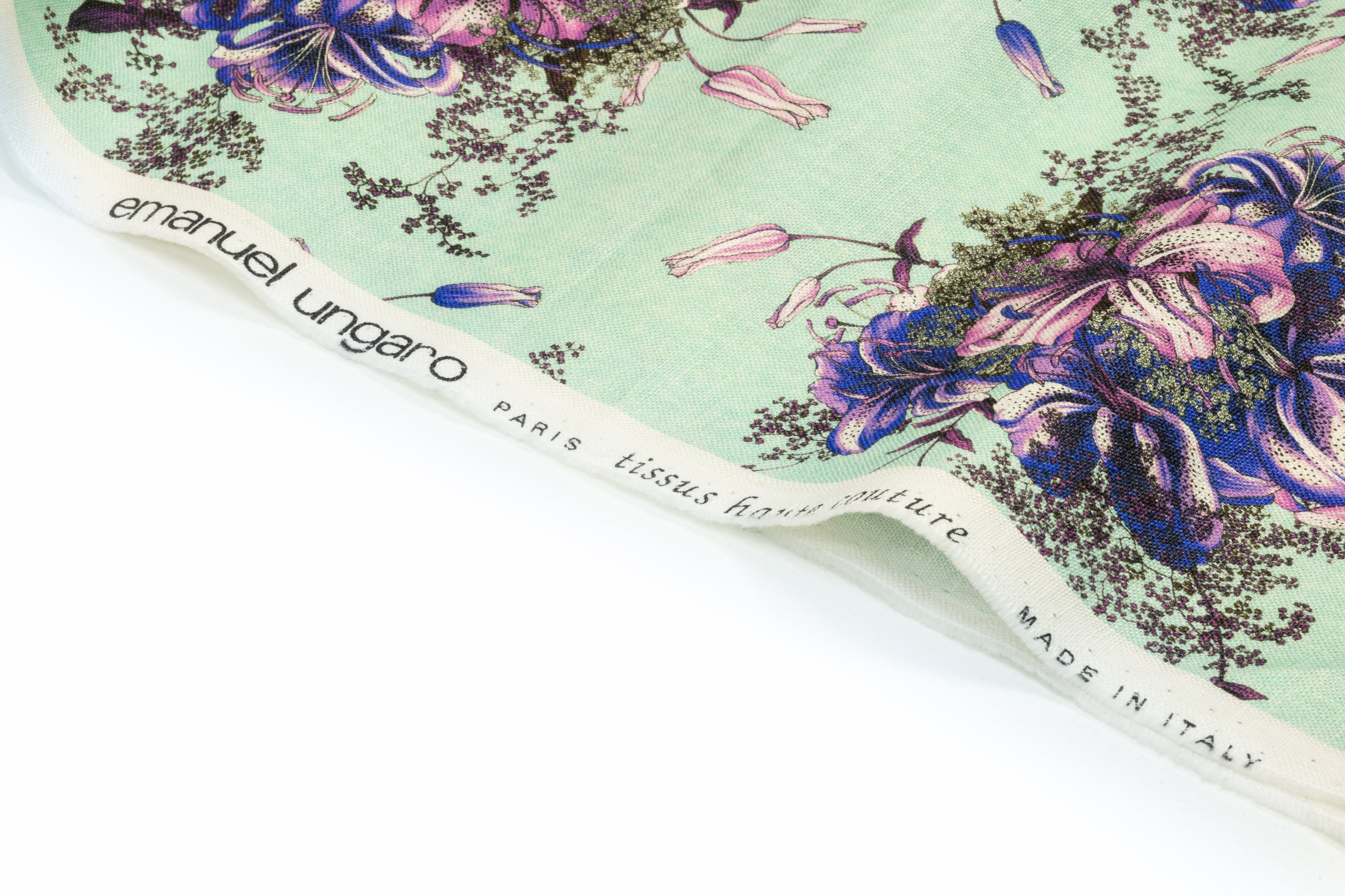 Emanuel Ungaro - Floral Italian Linen - Seafoam Green / Blue / Violet