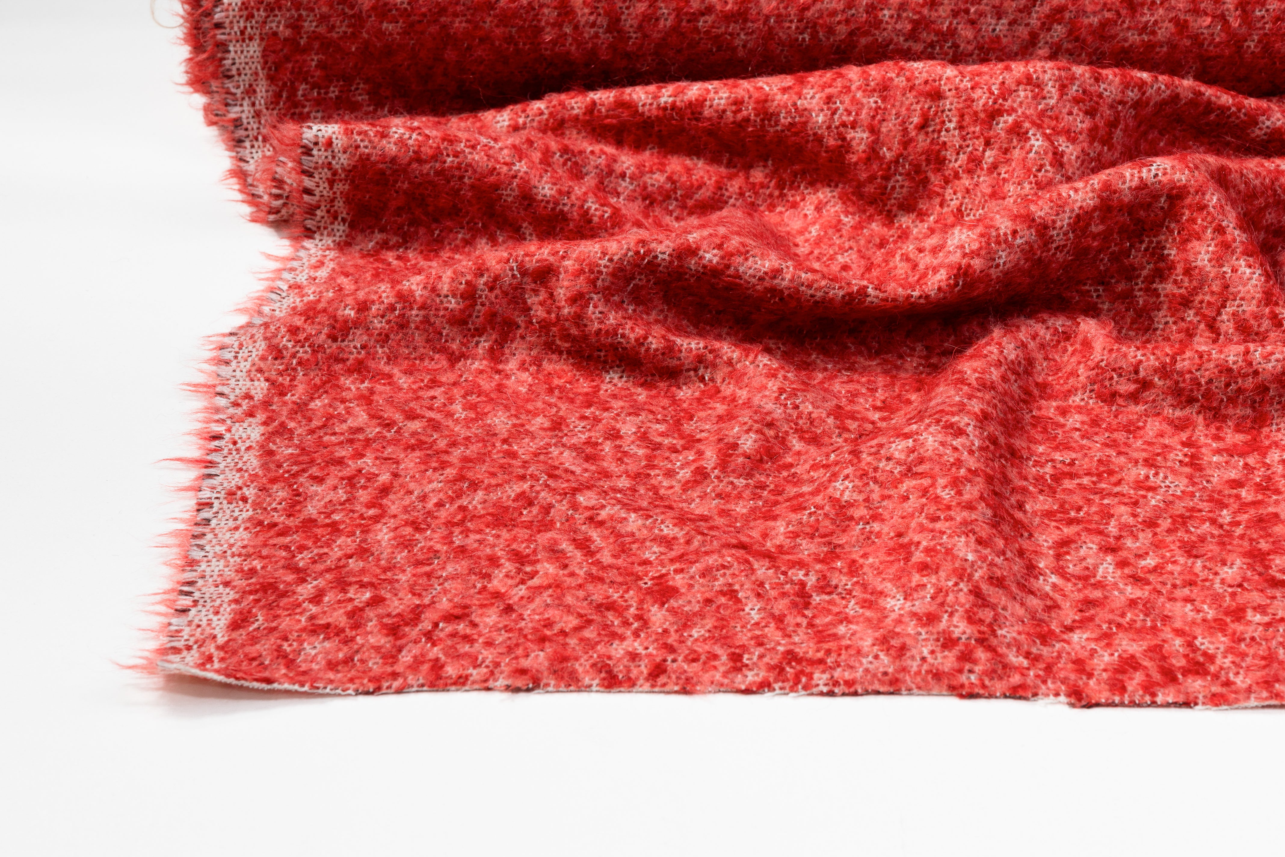 Italian Wool Blend Tweed Boucle - Coral Red