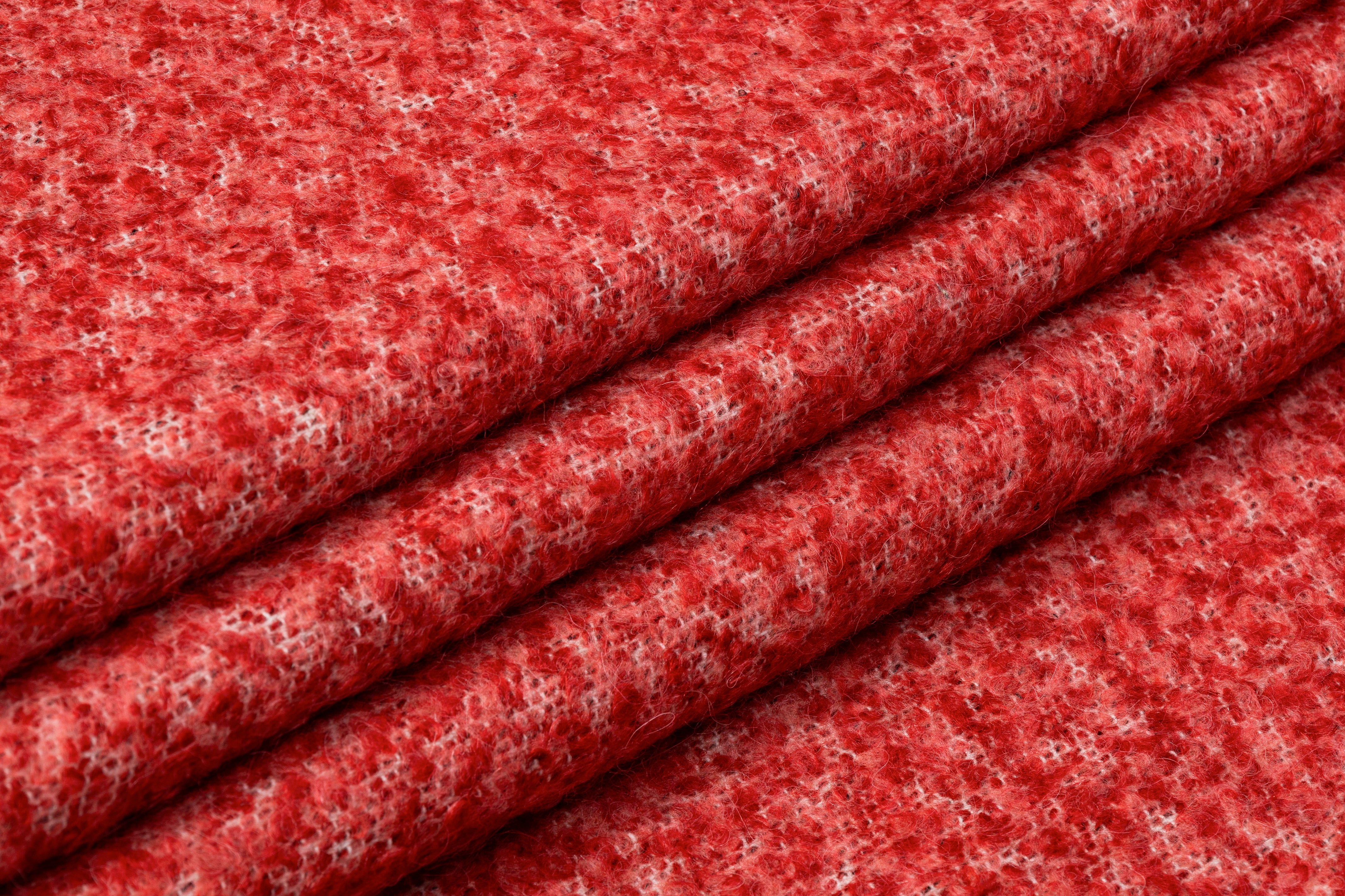 Italian Wool Blend Tweed Boucle - Coral Red