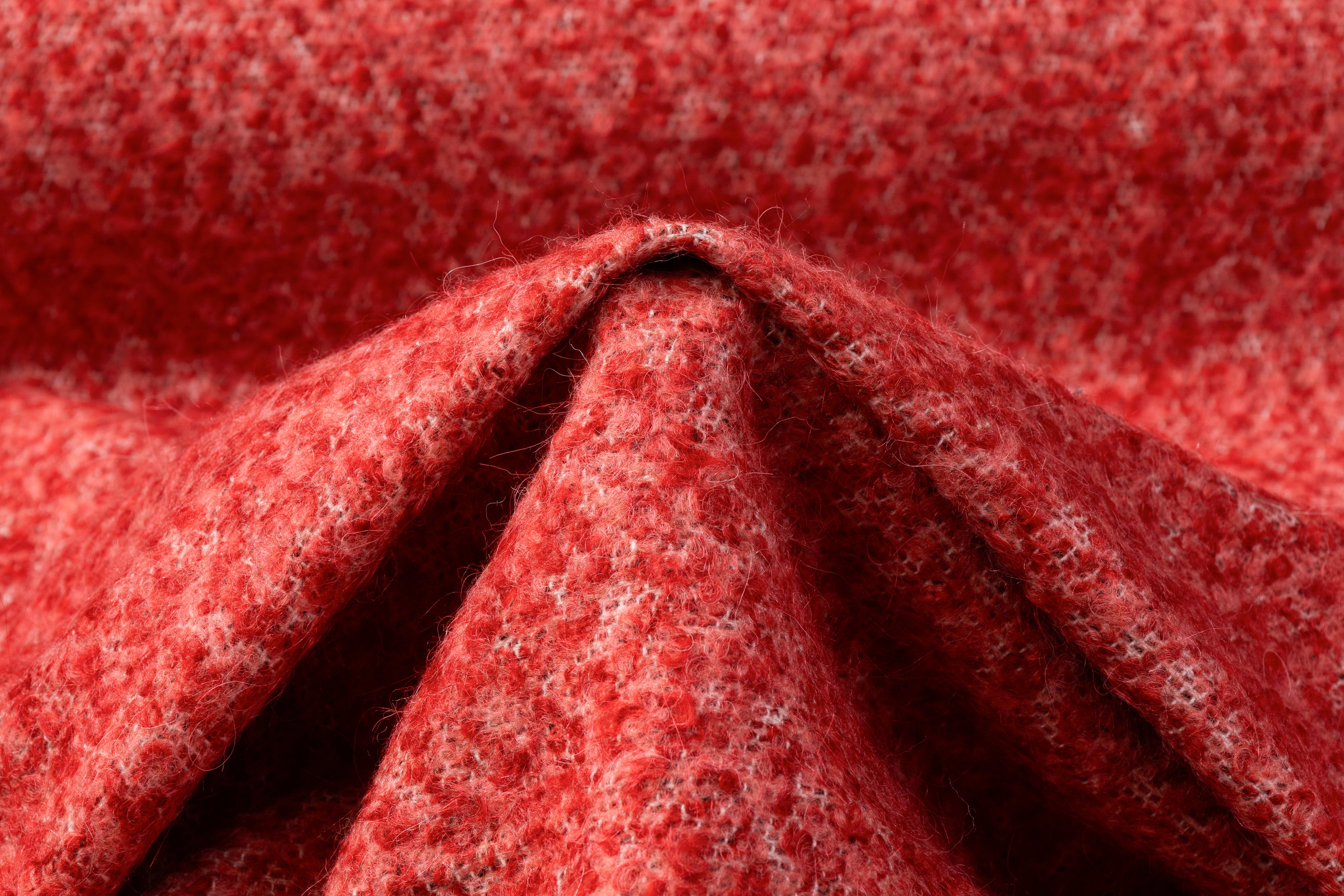 Italian Wool Blend Tweed Boucle - Coral Red