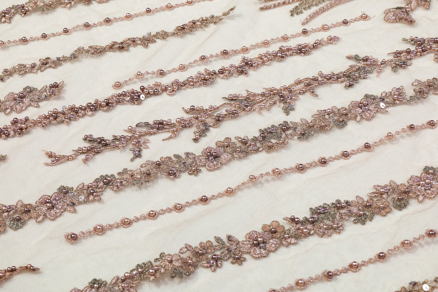 Beaded and Embroidered Tulle - Dusty Blush