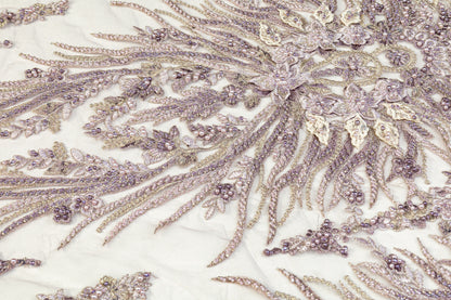 Beaded and Embroidered Tulle - Lilac