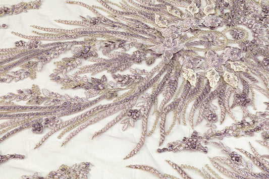 Beaded and Embroidered Tulle - Lilac