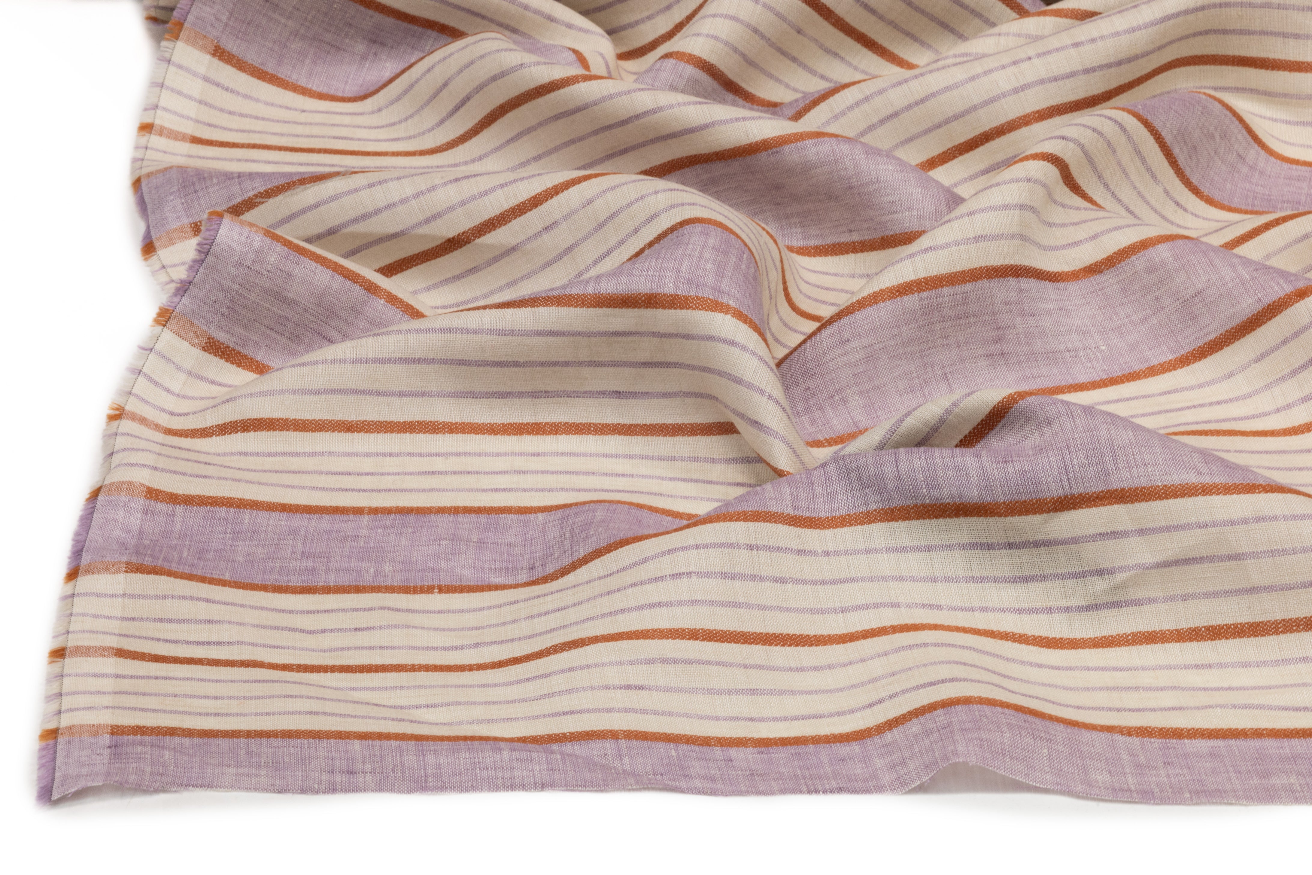 Striped Italian Linen - Lavender / Ivory / Rust