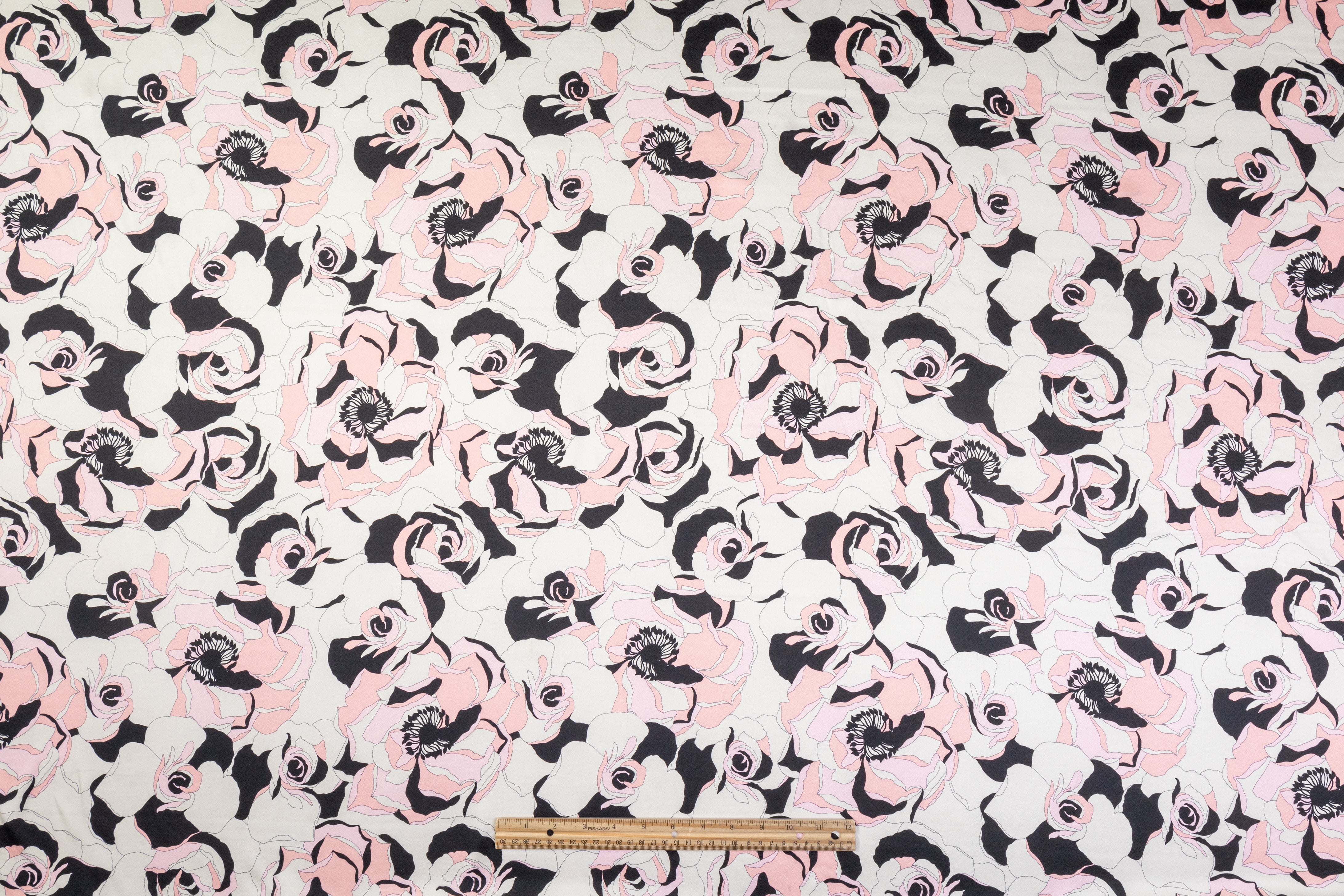 Floral Italian Silk Charmeuse - Ivory / Pink / Black