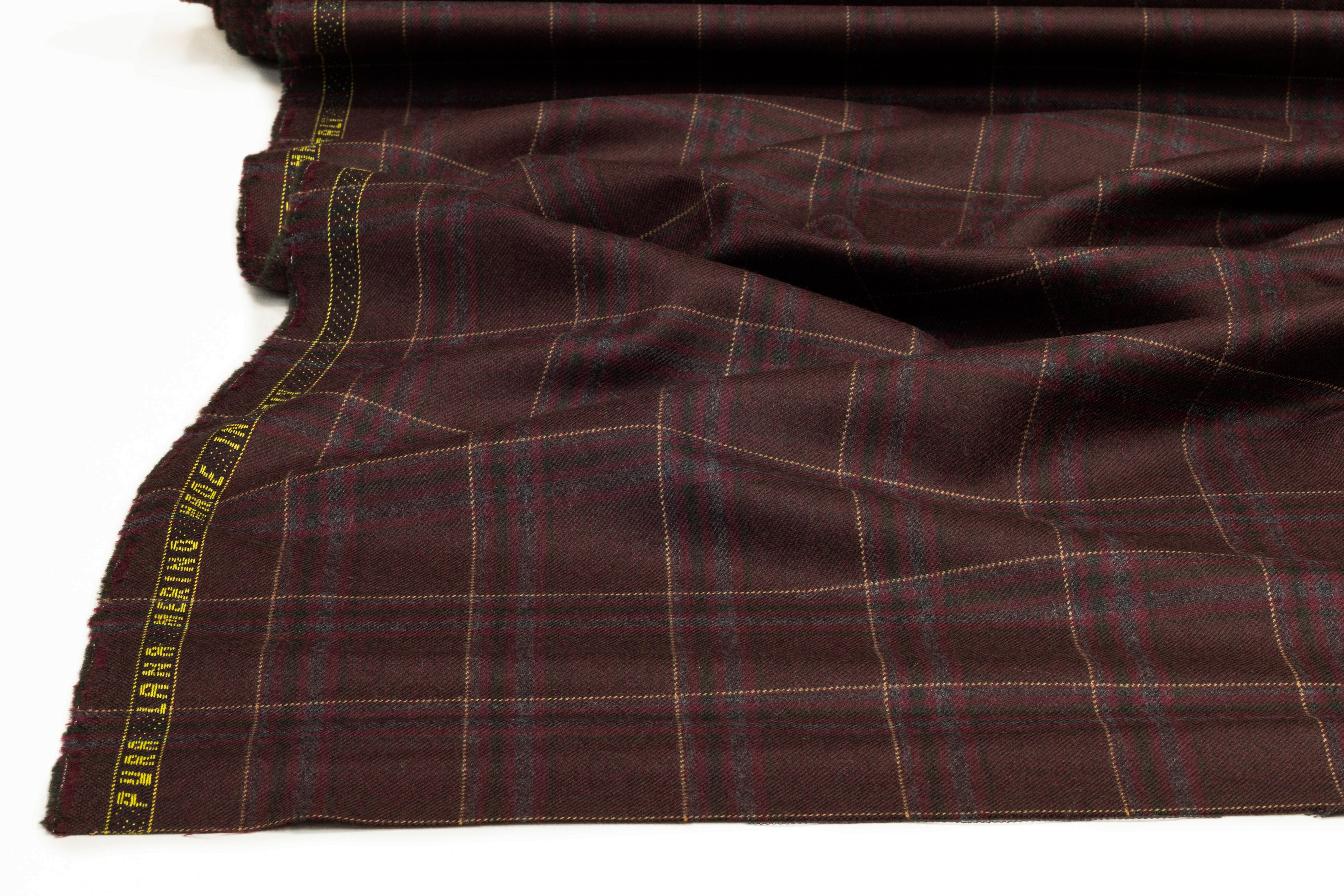 Plaid Italian Wool Suiting - Burgundy / Green / Taupe