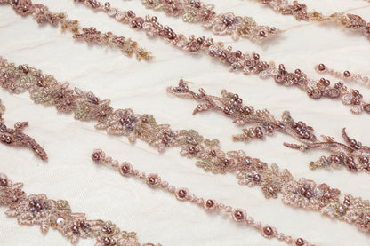 Beaded and Embroidered Tulle - Mauve / Blush