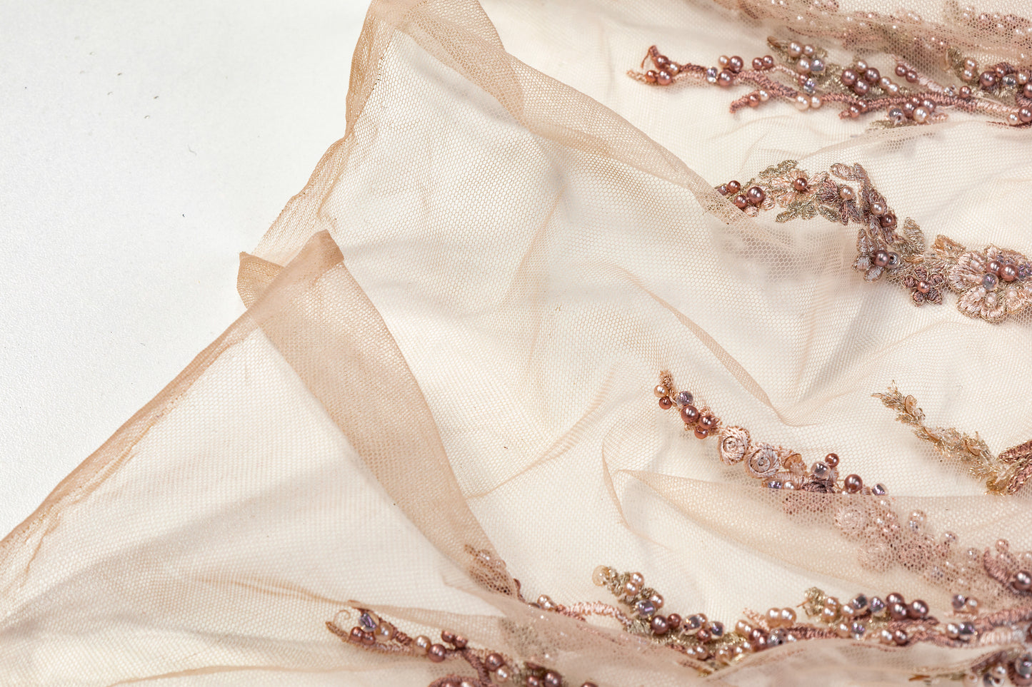 Beaded and Embroidered Tulle - Mauve / Blush