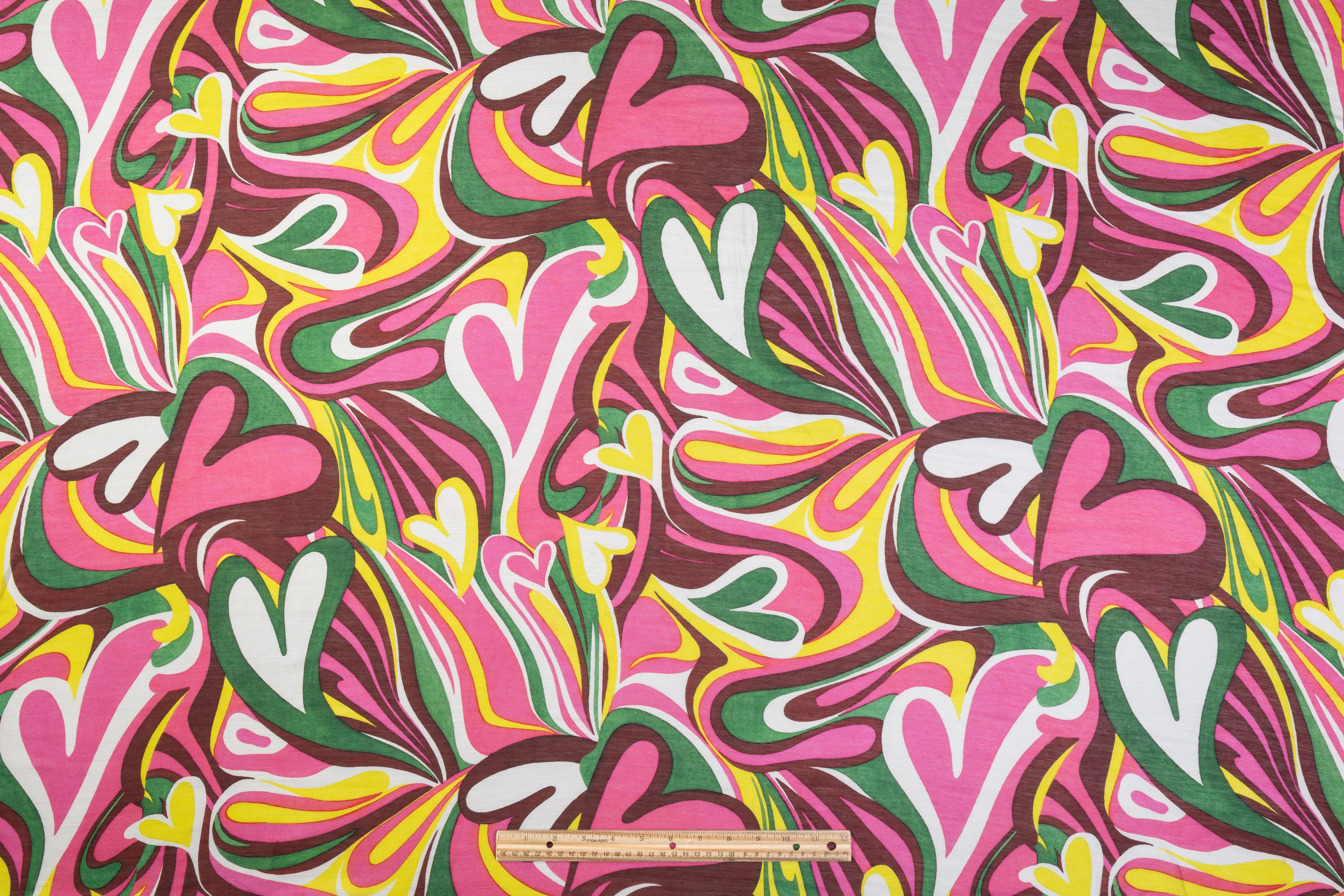 Abstract Hearts Italian Silk Linen Blend - Pink / Burgundy / Green / Yellow