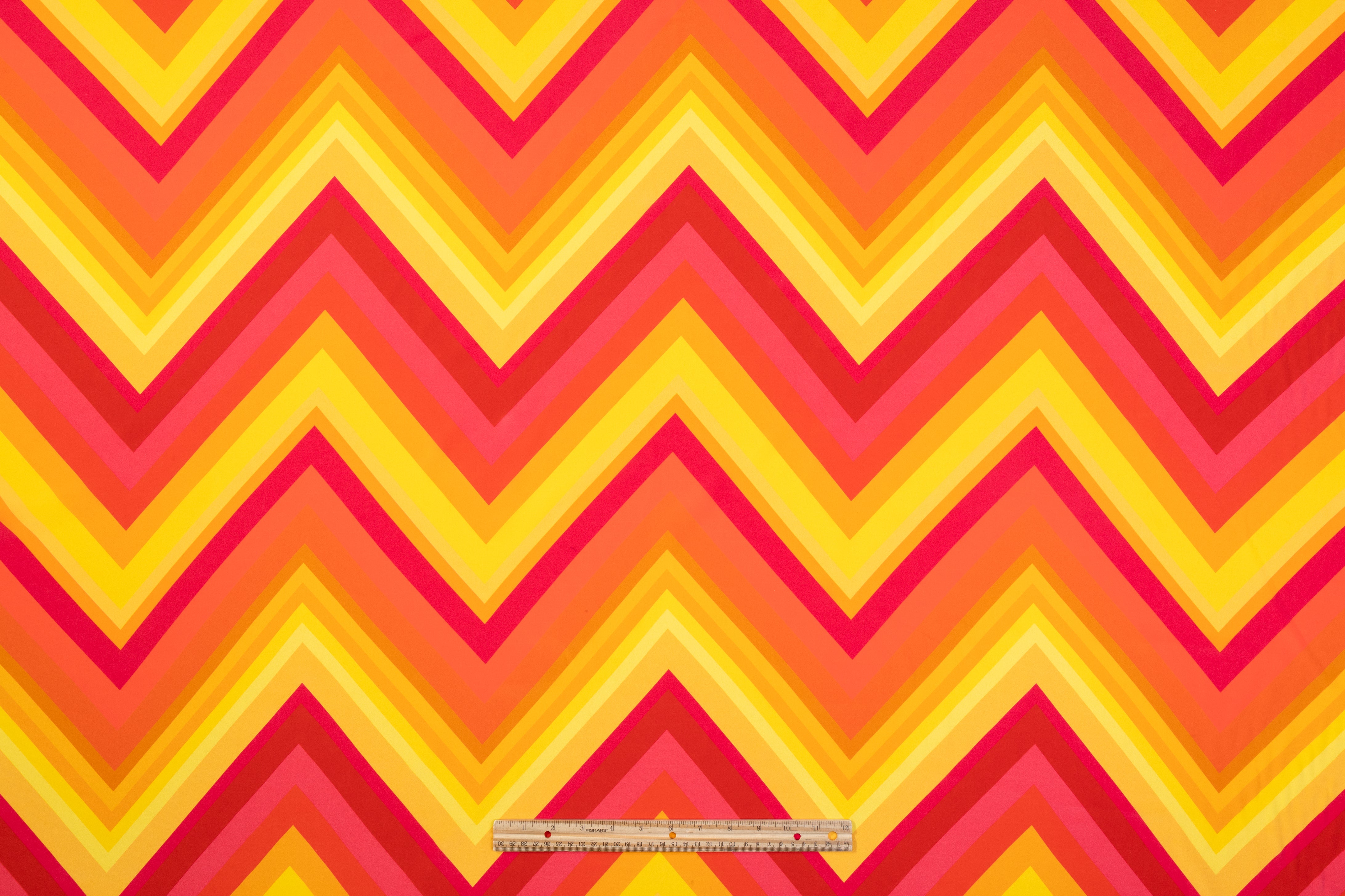 Chevron Italian Silk Crepe de Chine - Orange / Yellow / Red / Pink