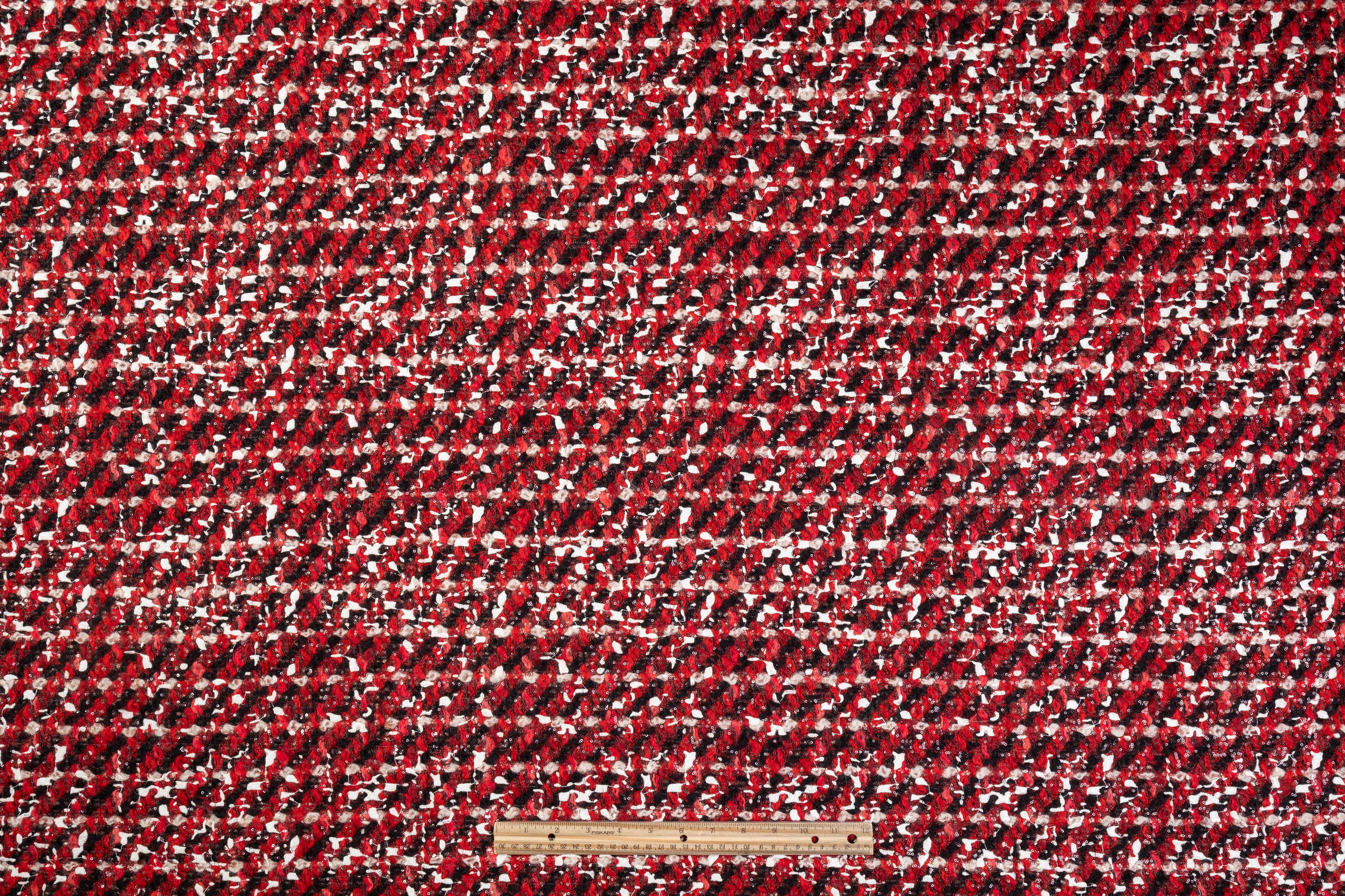 Sequined Italian Wool Blend Tweed - Red / Black / White