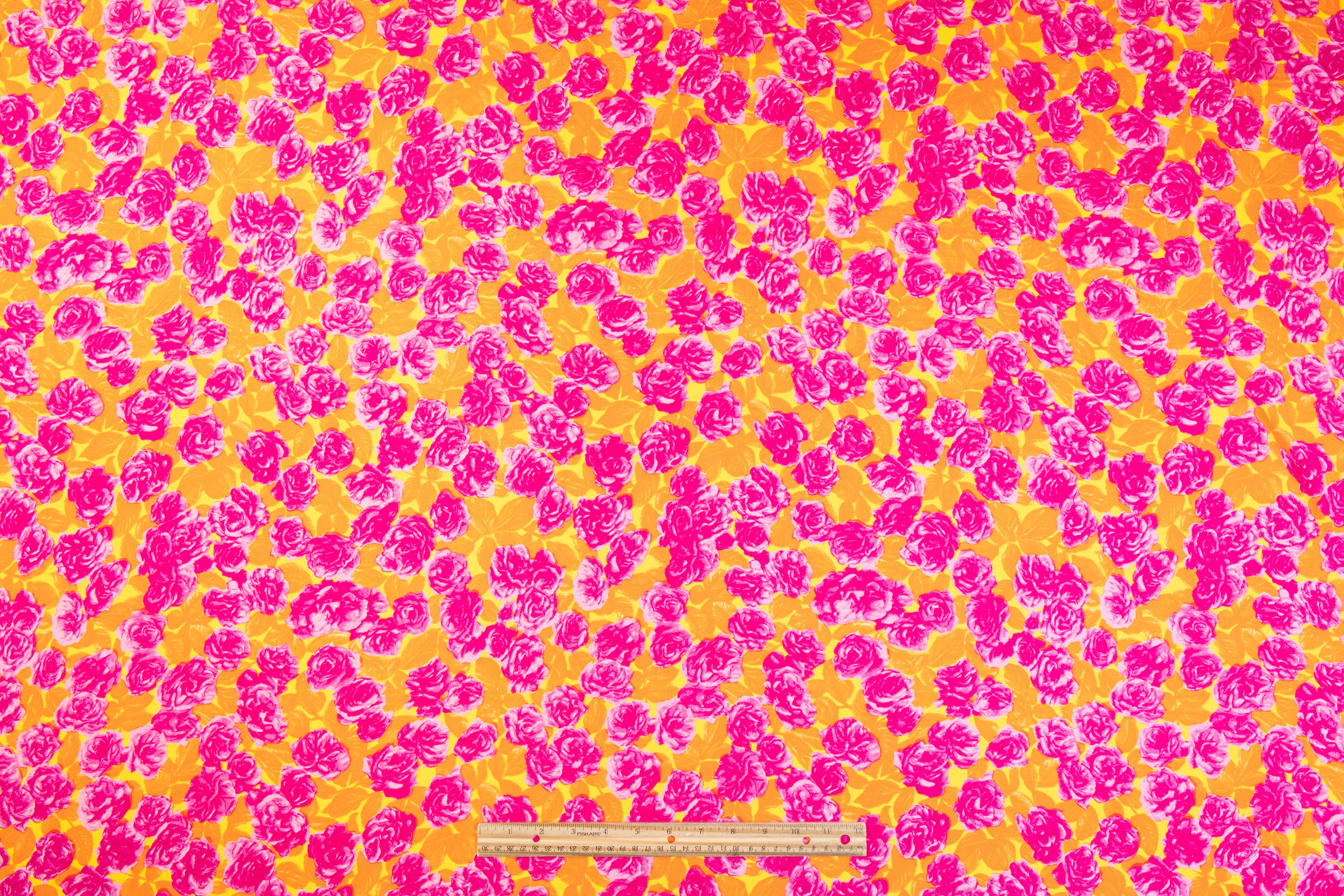 Floral Italian Silk Twill - Orange / Magenta