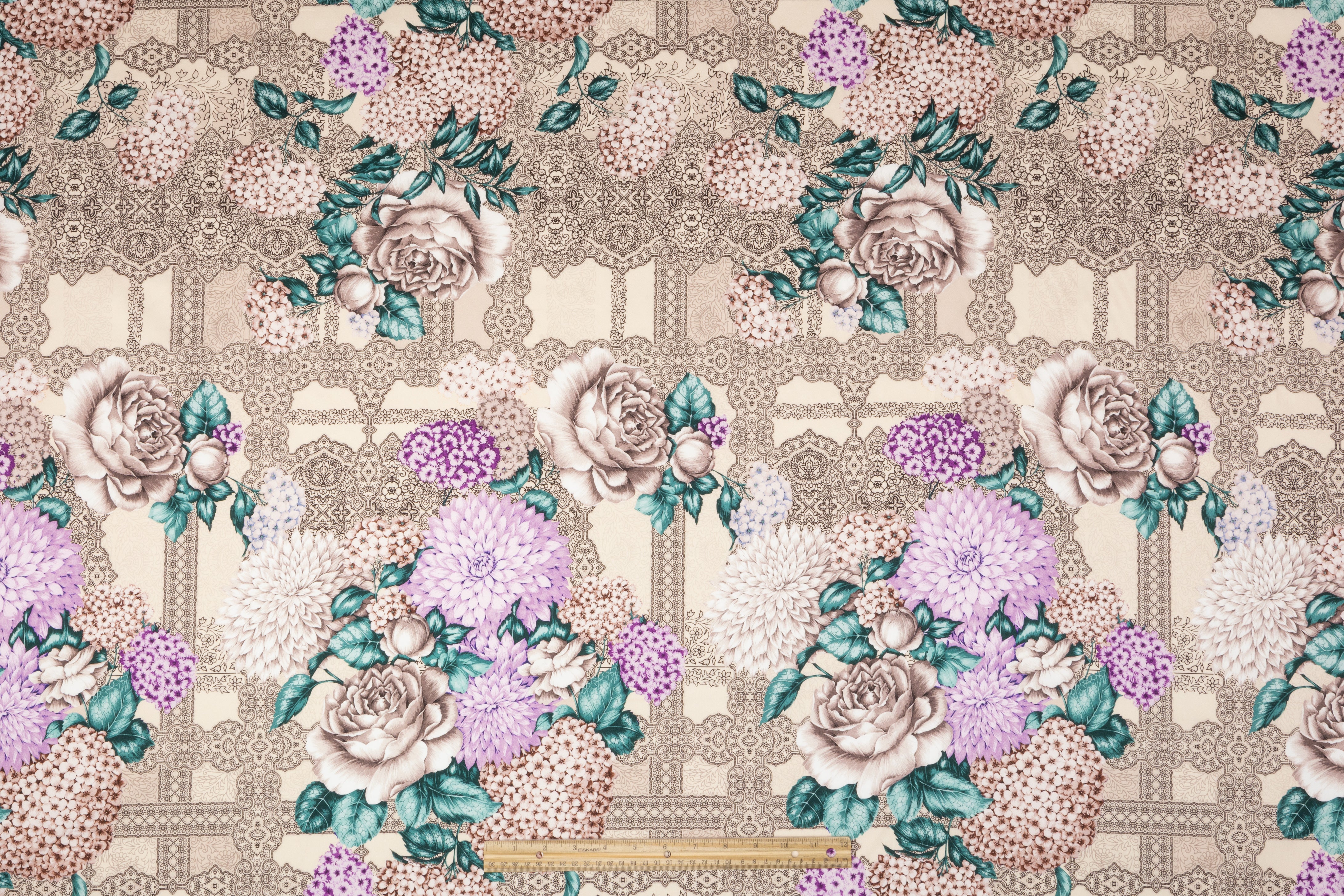 Ratti - Floral Italian Cotton Sateen - Beige / Teal / Violet
