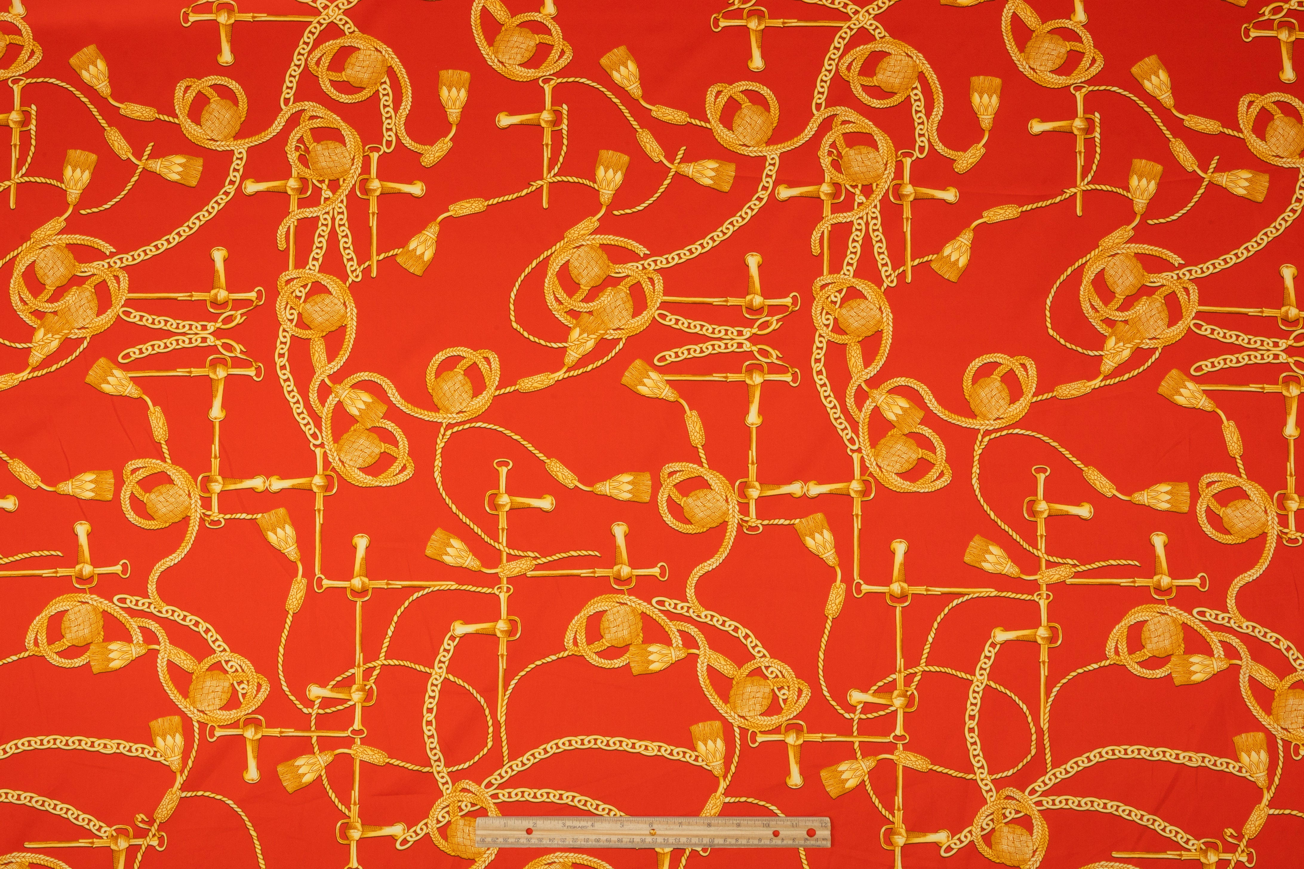 Ratti - Equestrian Rope Print Italian Cotton Sateen - Red / Gold