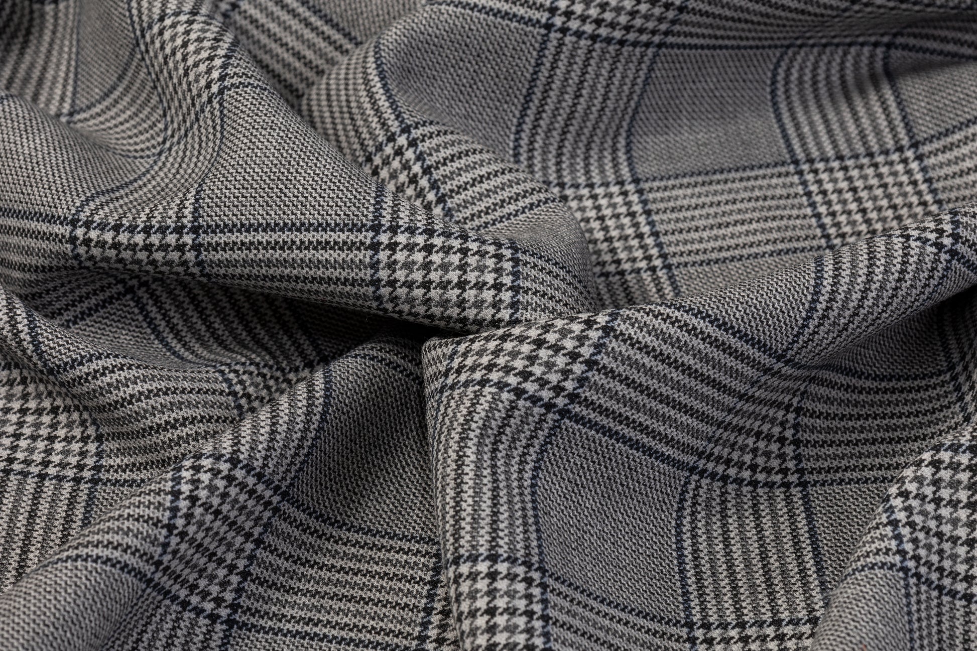 Poly Rayon Glen Check Printed Ponte - Gray / Blue – Prime Fabrics