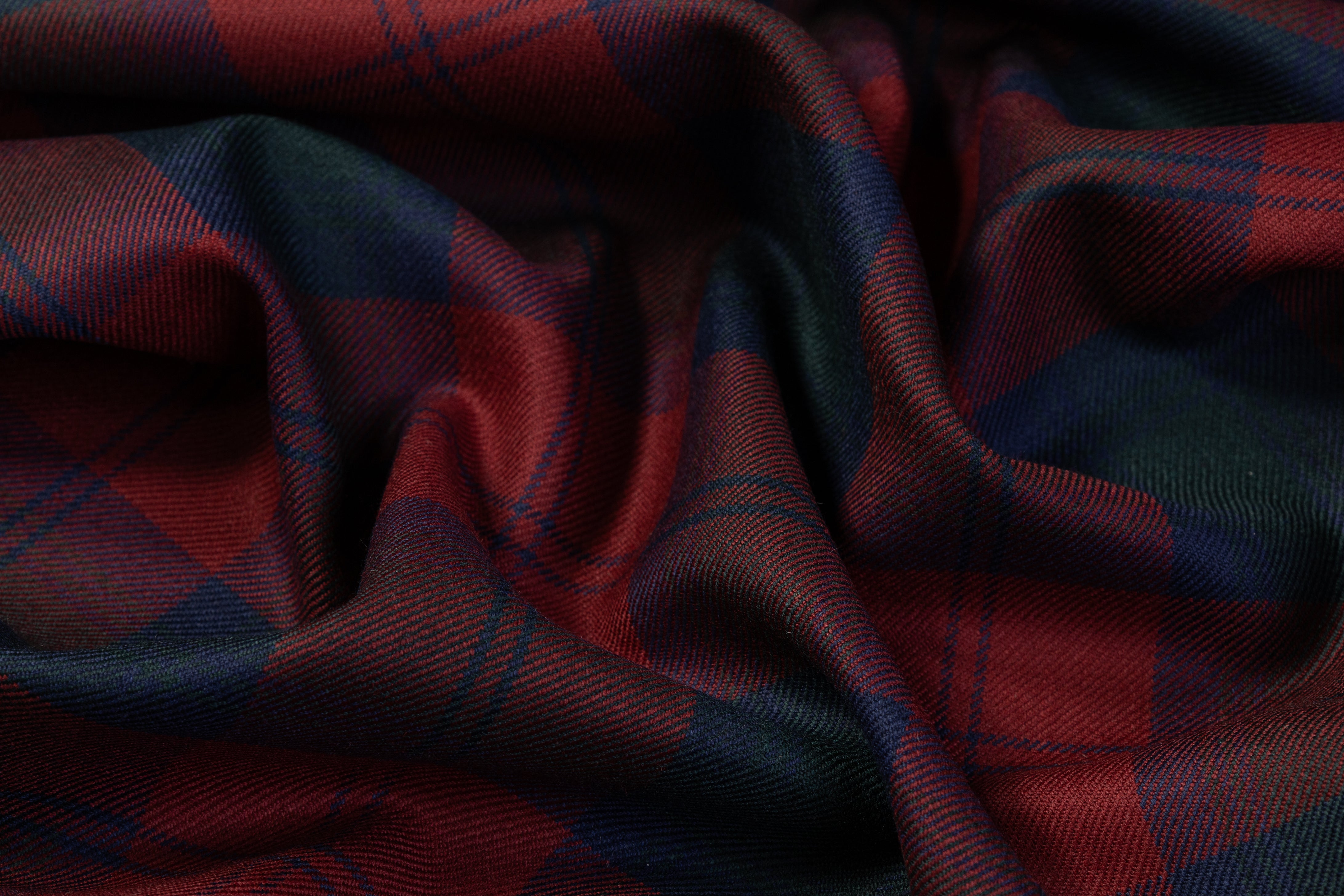Checked Italian Wool Suiting - Burgundy / Navy / Green