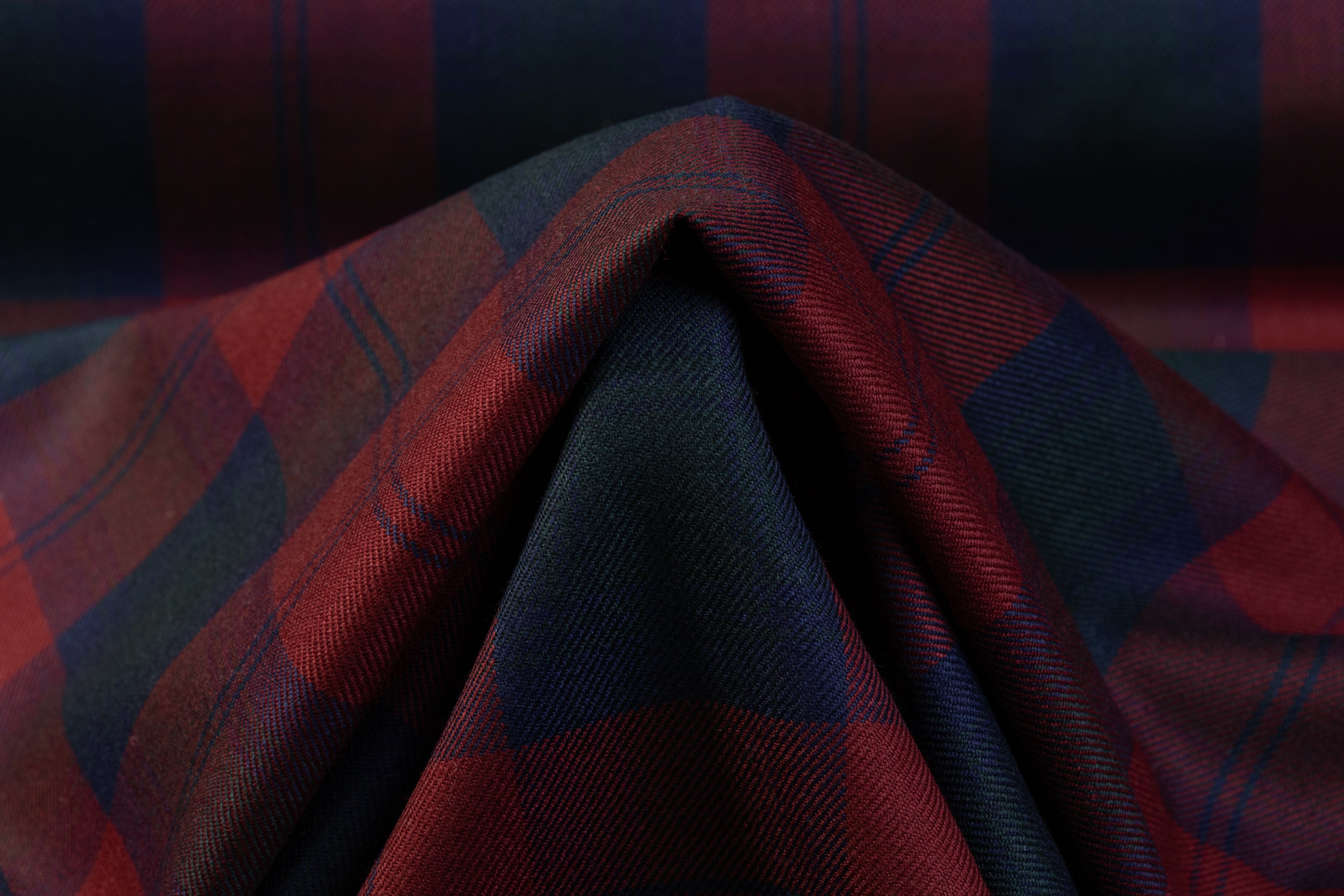 Checked Italian Wool Suiting - Burgundy / Navy / Green