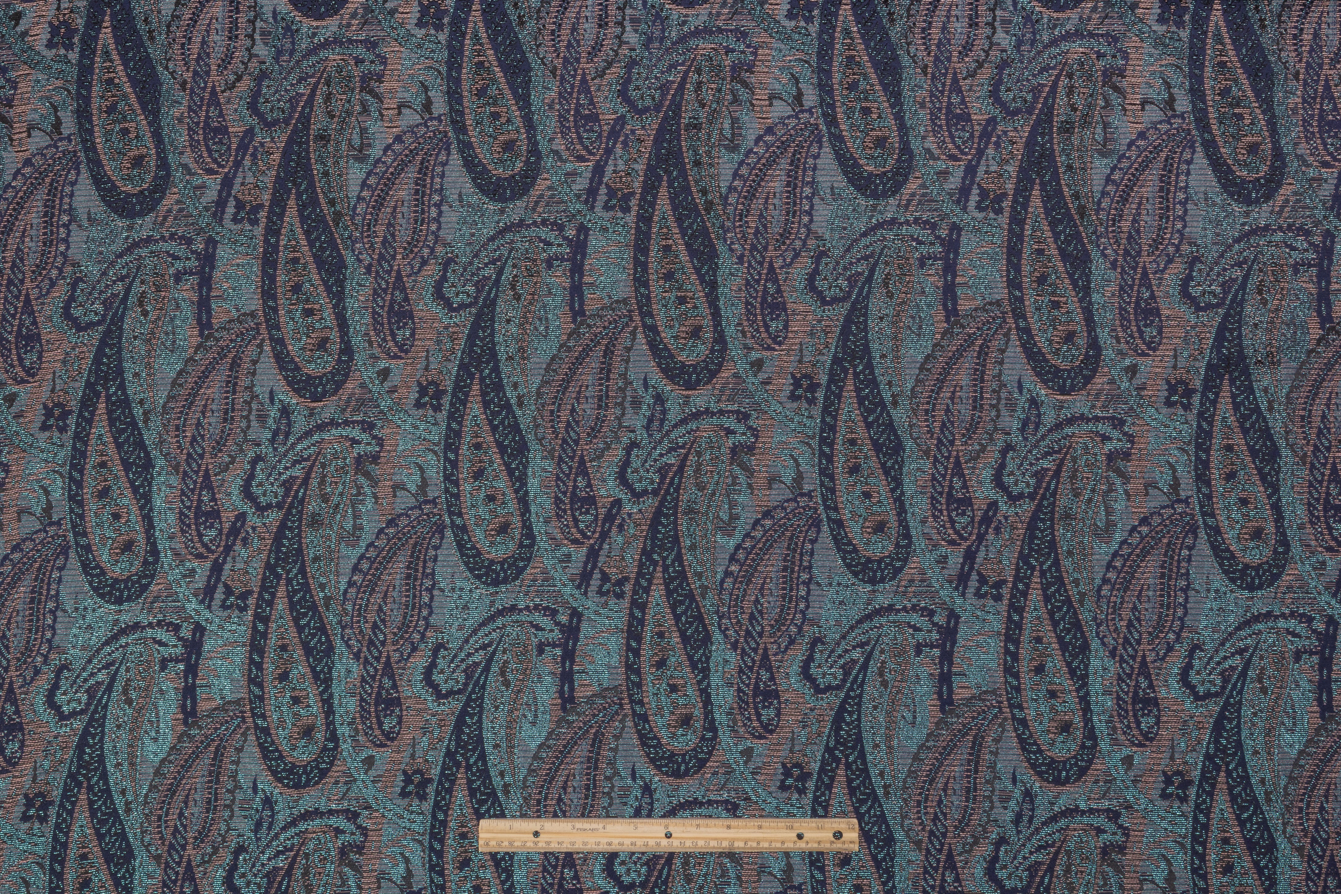 Paisley Metallic Italian Brocade - Blue / Blush