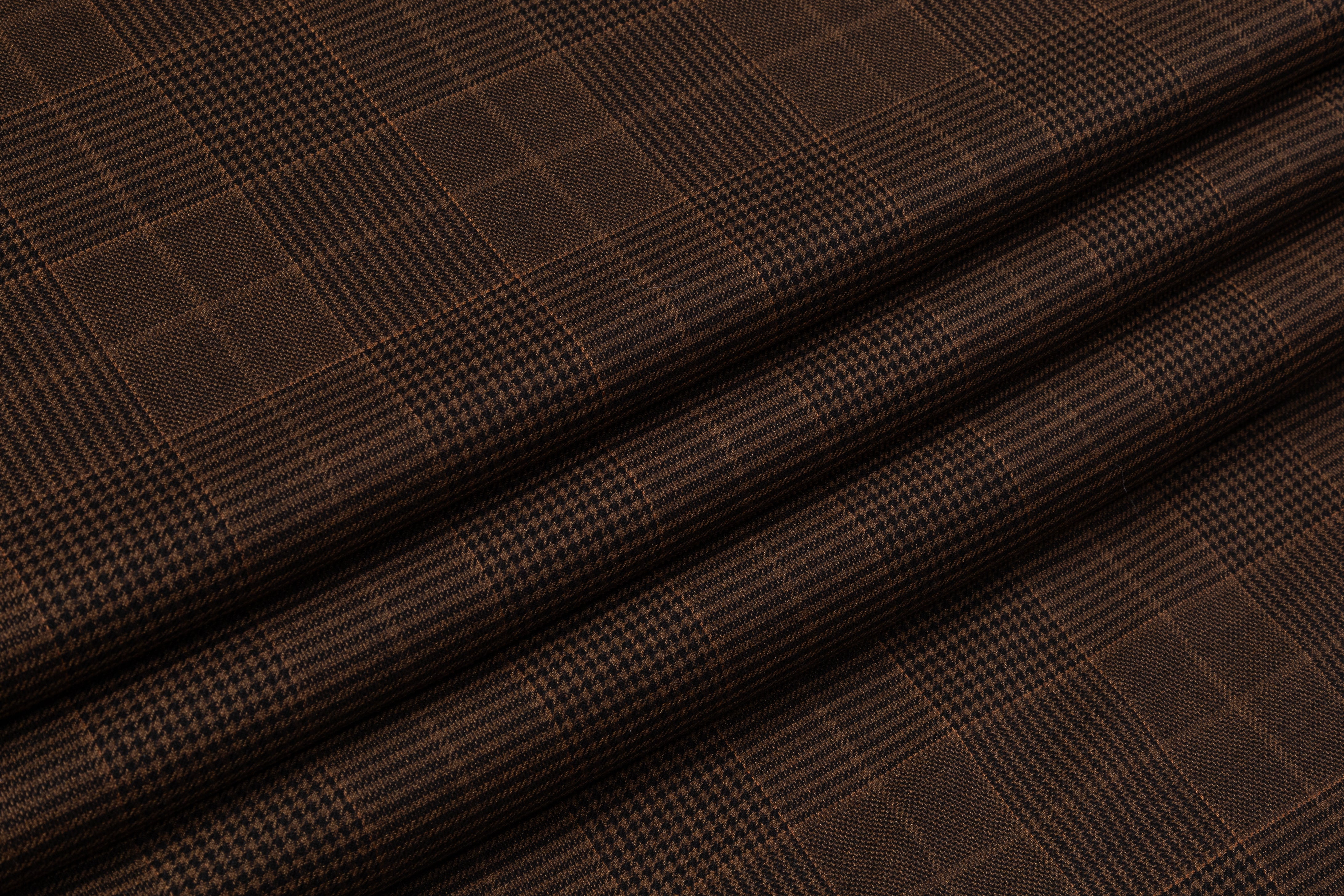 Tallia di Delfino - Glen Check Italian Silk and Wool Suiting - Brown