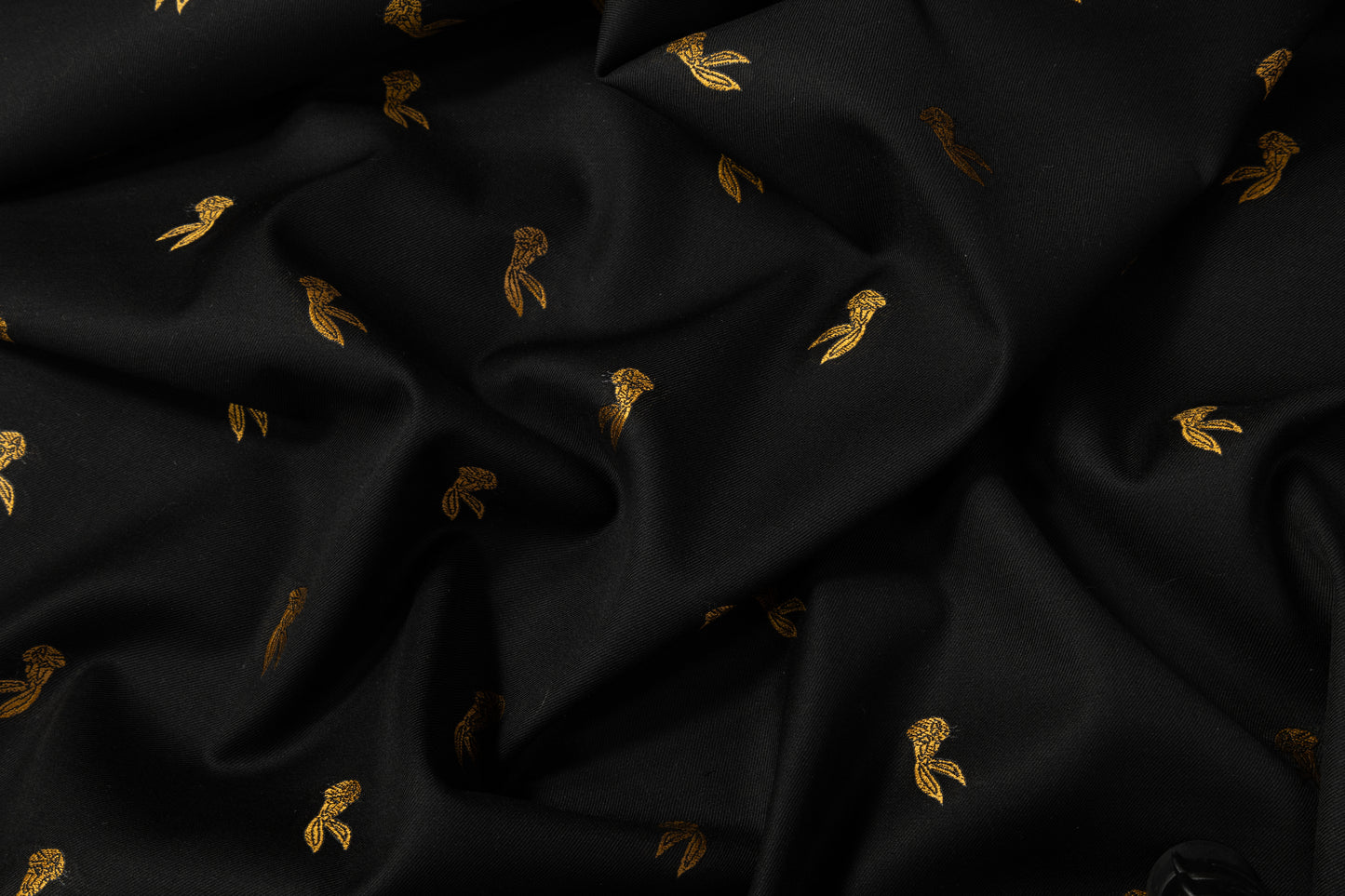 Bunny Embroidered Italian Wool Gabardine - Black / Gold
