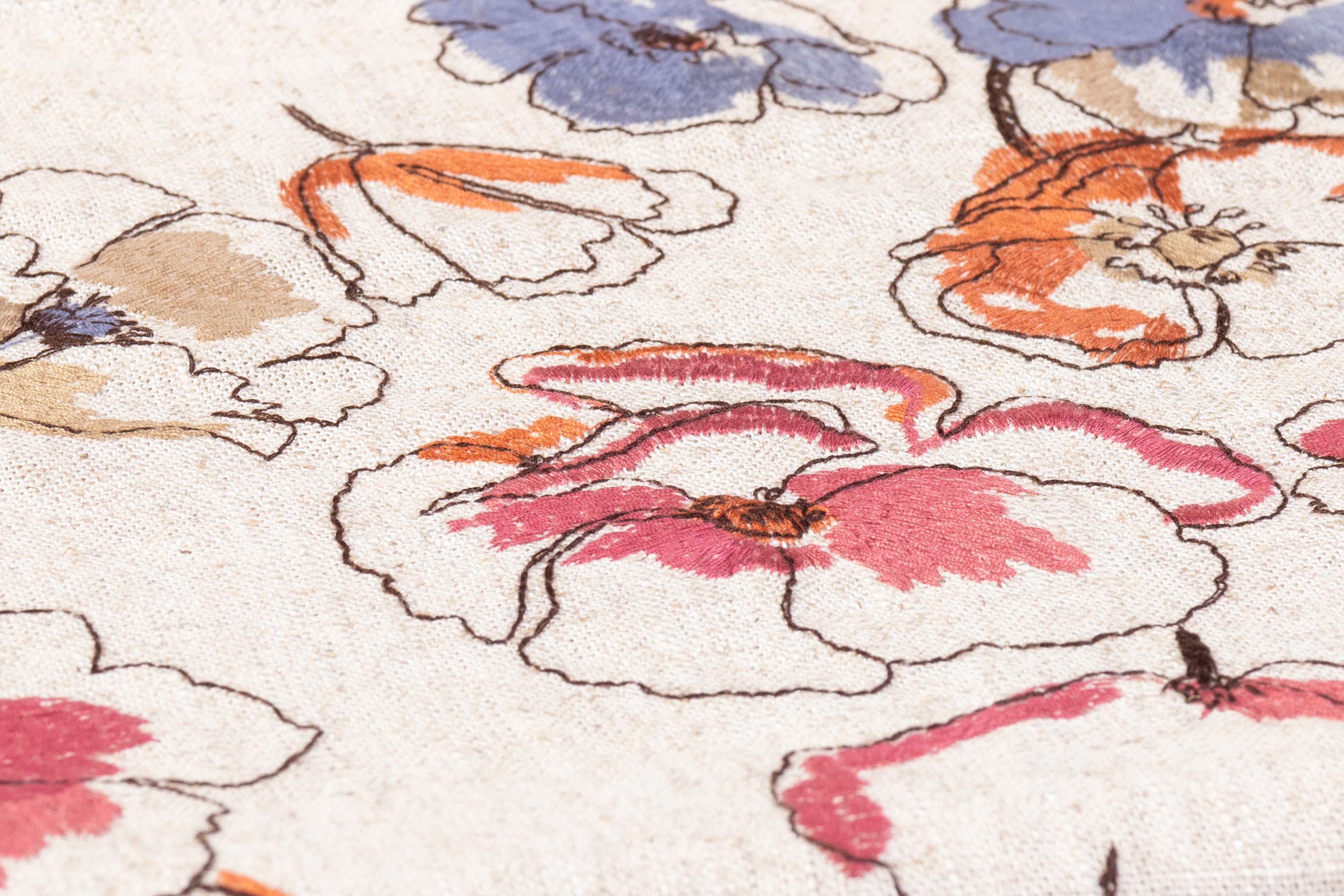 Floral Embroidered Italian Linen - Beige / Dusty Blue / Rose