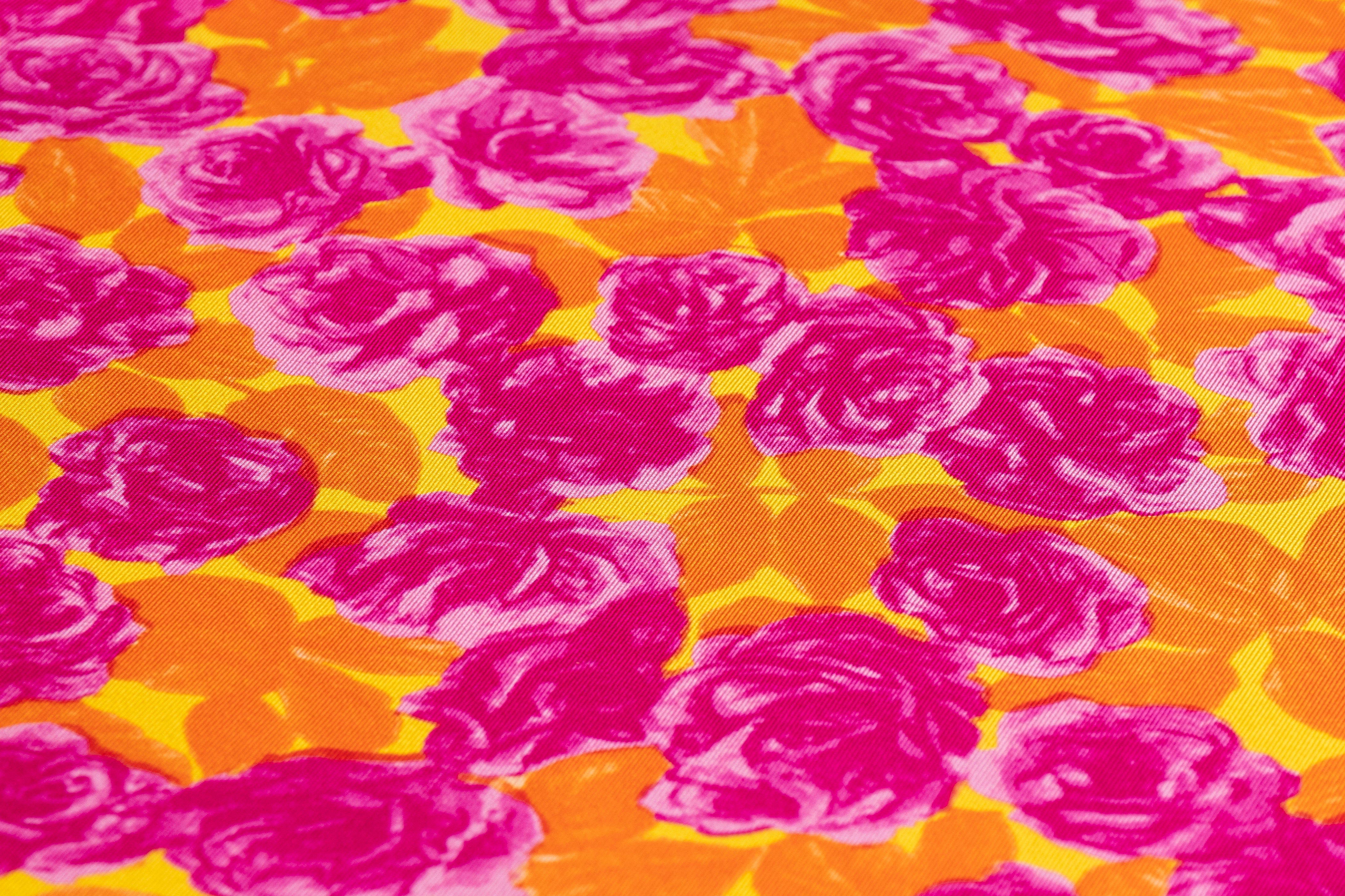 Floral Italian Silk Twill - Orange / Magenta