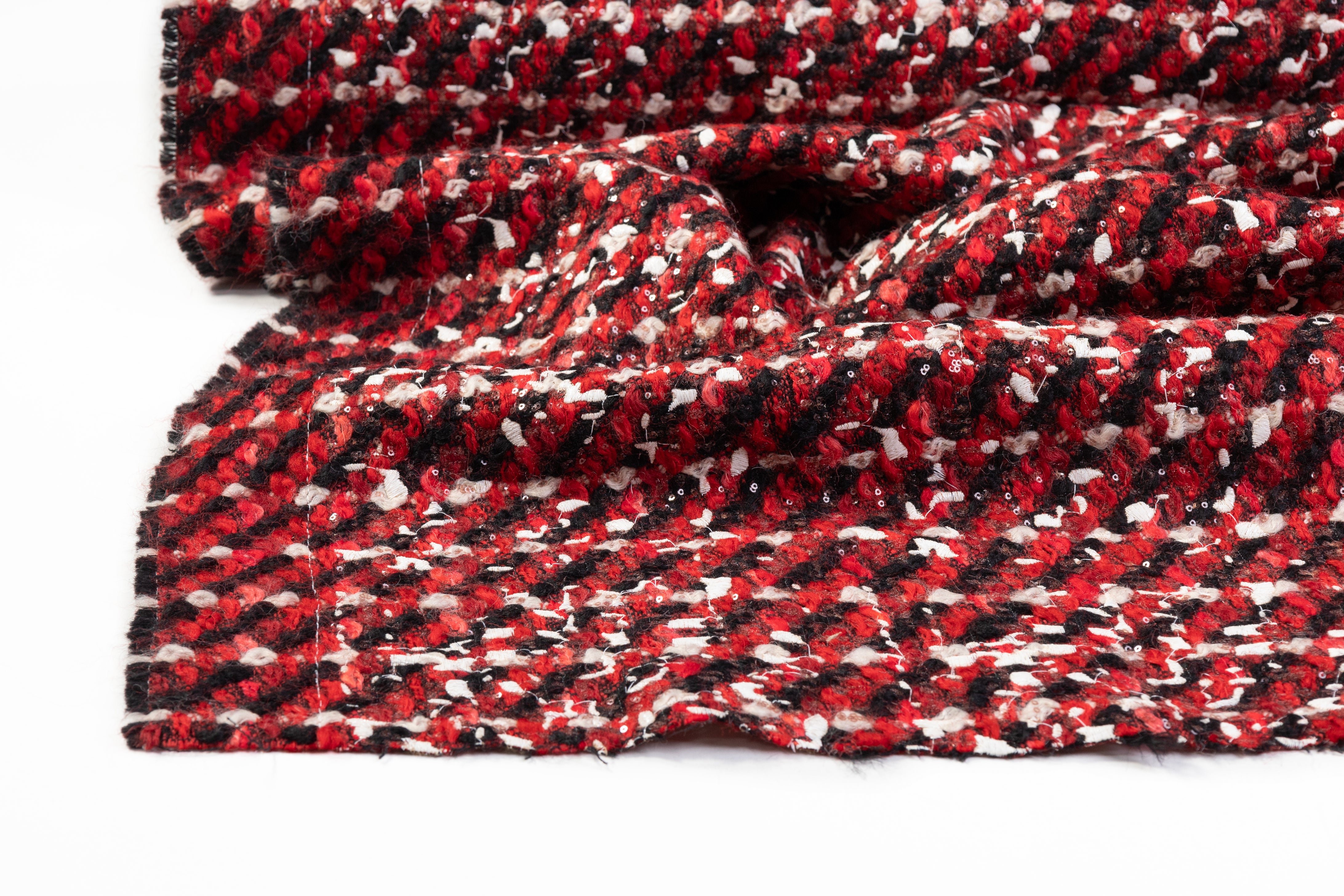 Sequined Italian Wool Blend Tweed - Red / Black / White