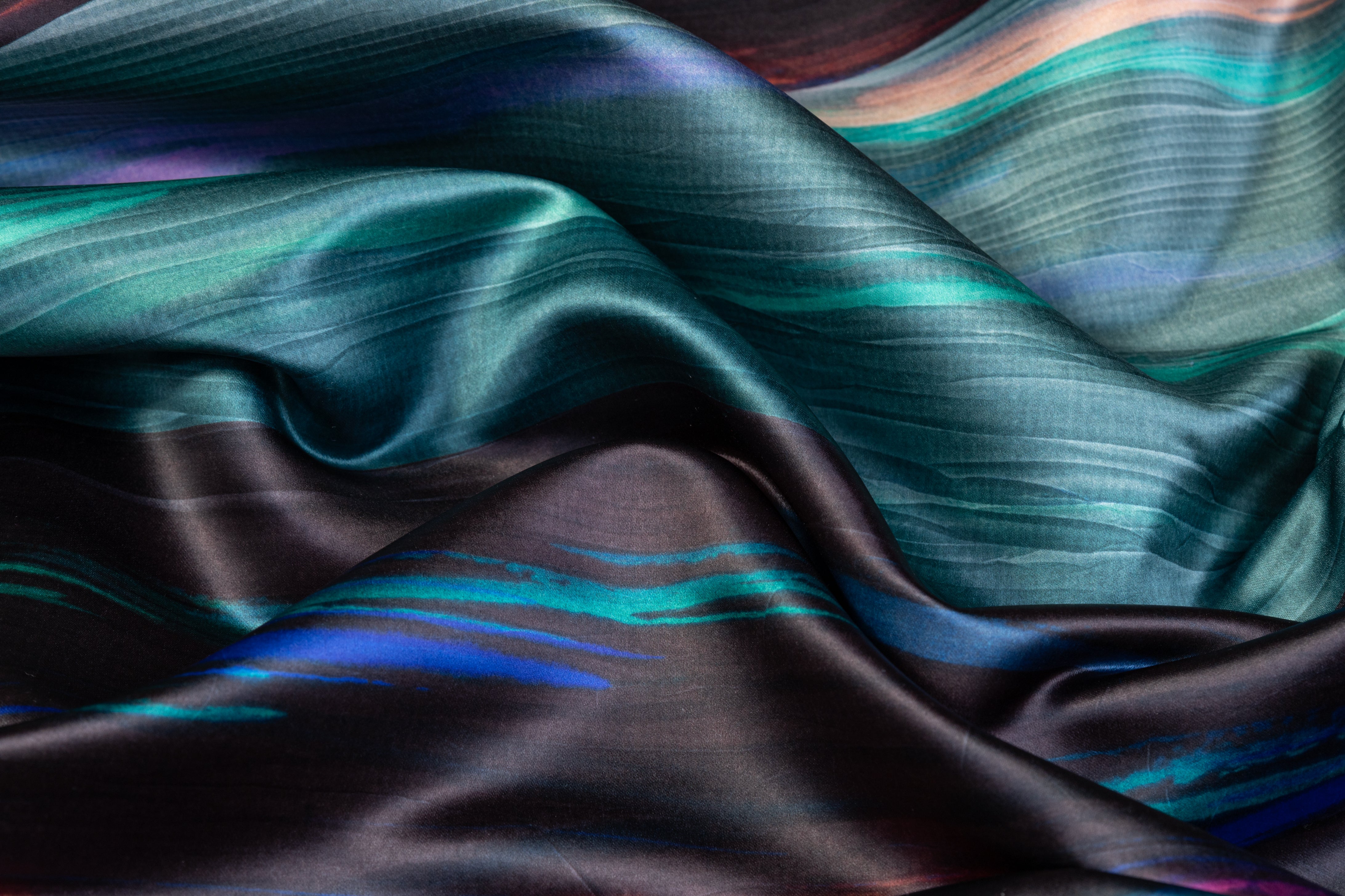 Abstract Italian Heavy Poly Satin - Teal / Mauve