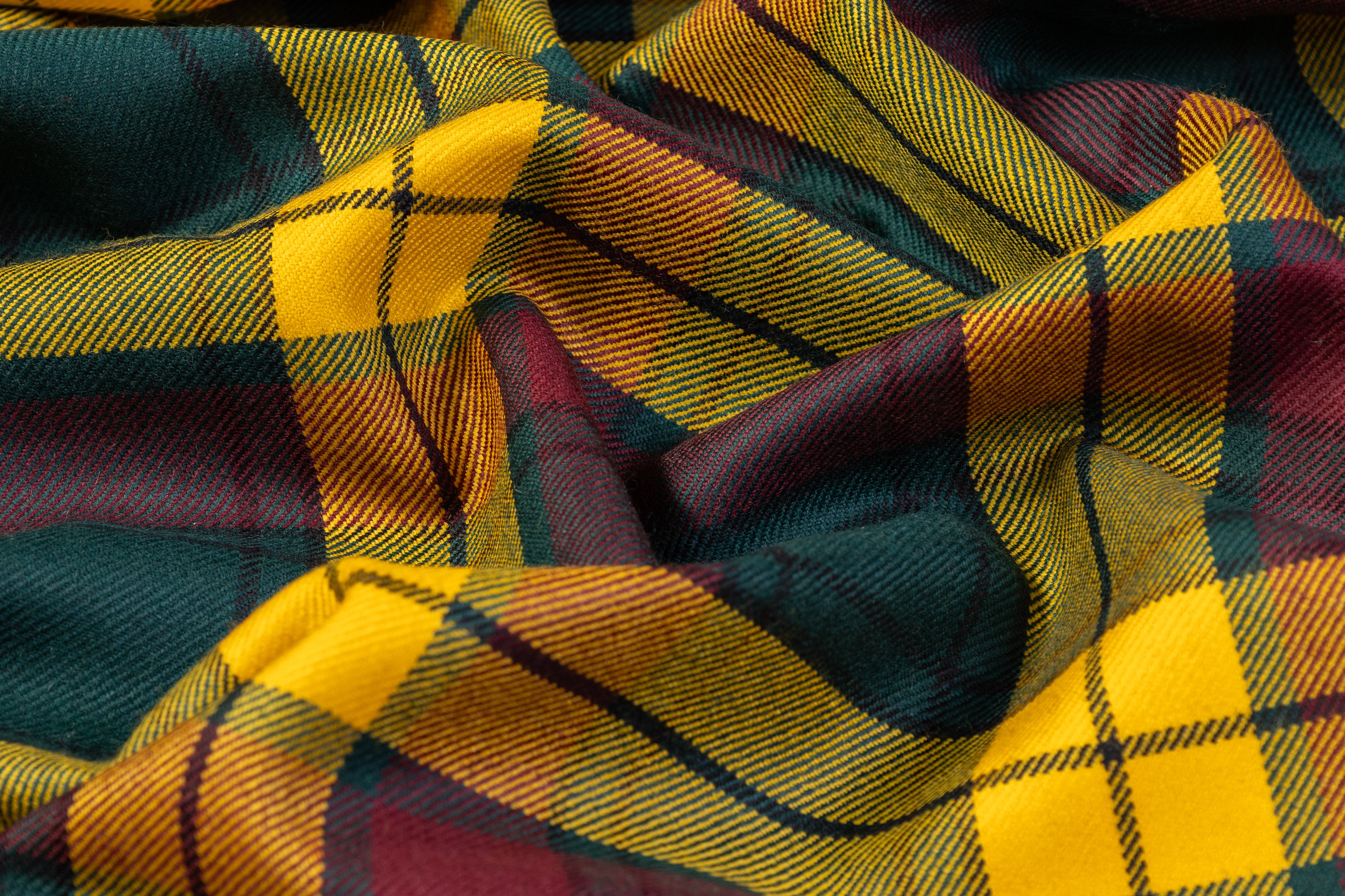 Checked Italian Wool Suiting - Green / Yellow / Burgundy