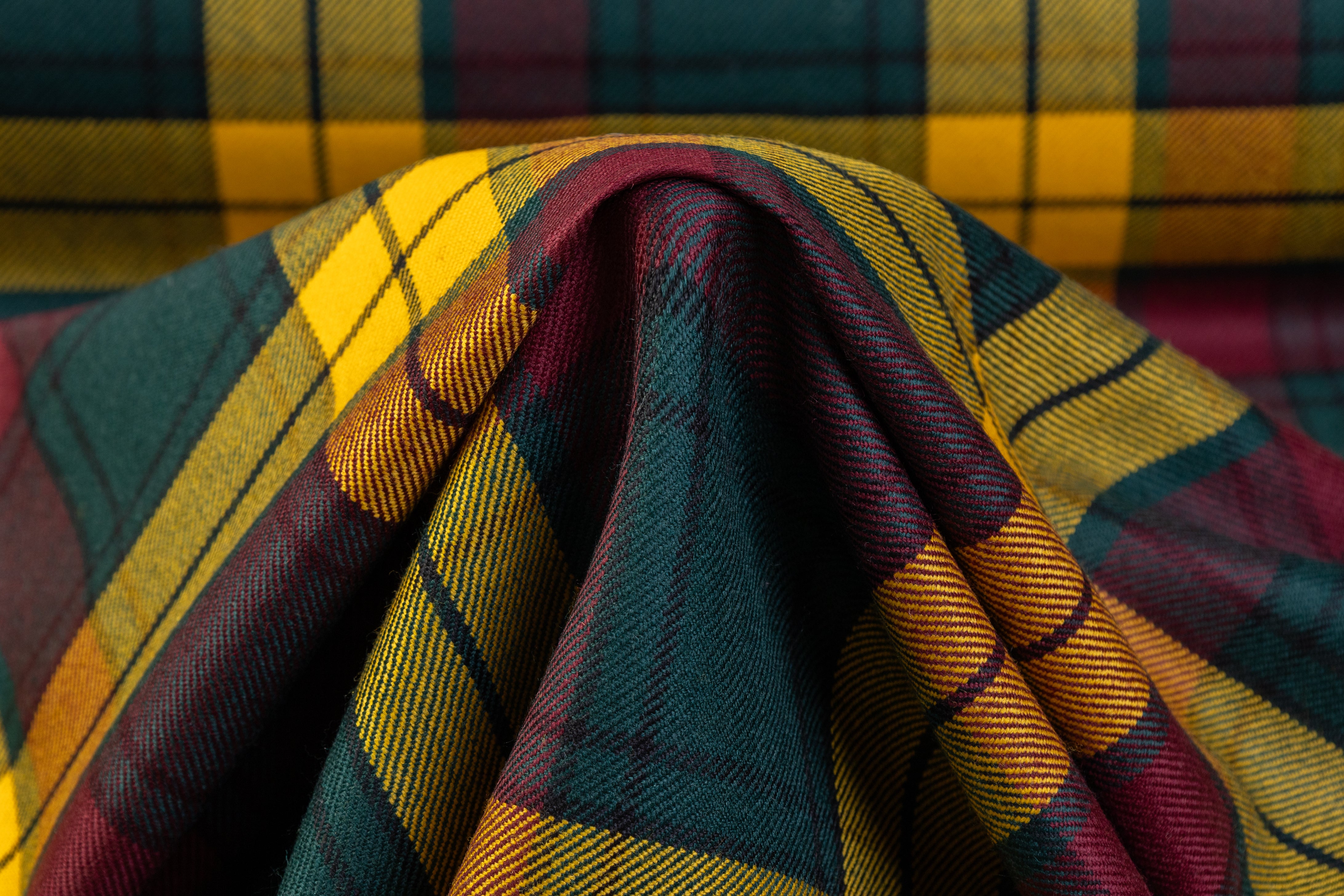Checked Italian Wool Suiting - Green / Yellow / Burgundy