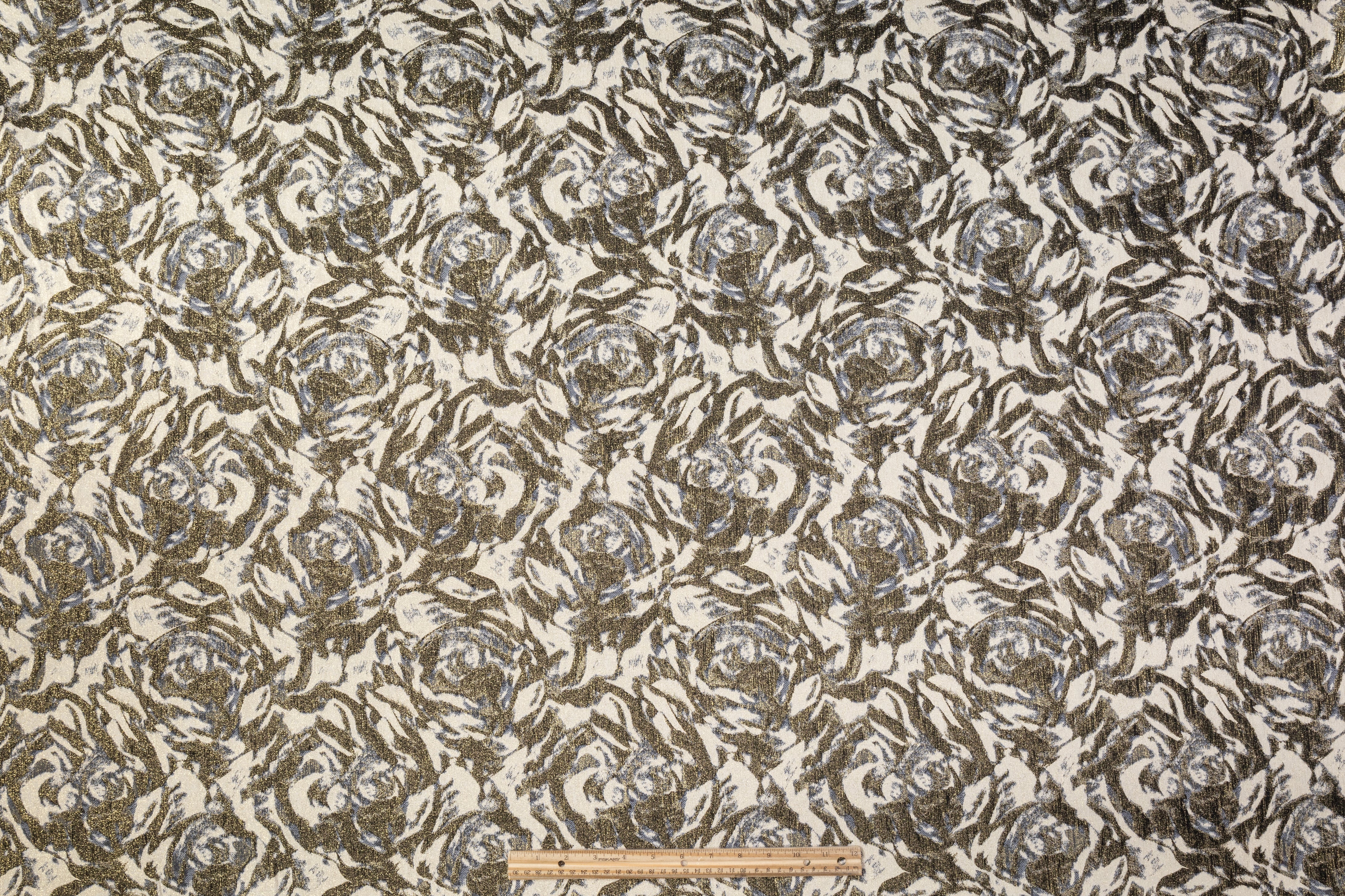Abstract Metallic Italian Stretch Brocade - Antique Gold / Beige