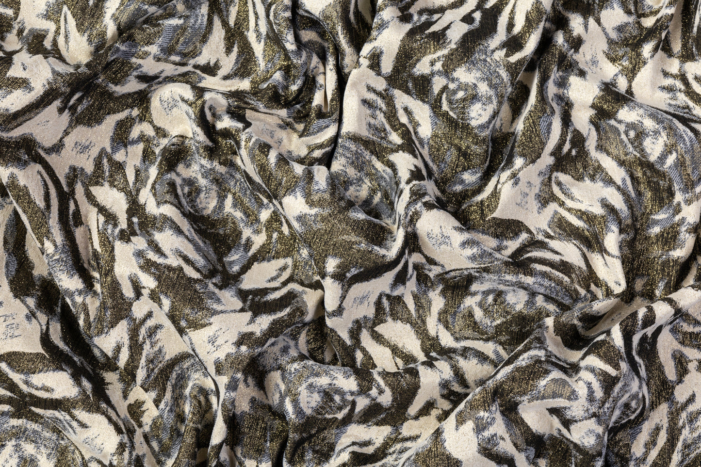 Abstract Metallic Italian Stretch Brocade - Antique Gold / Beige