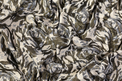 Abstract Metallic Italian Stretch Brocade - Antique Gold / Beige