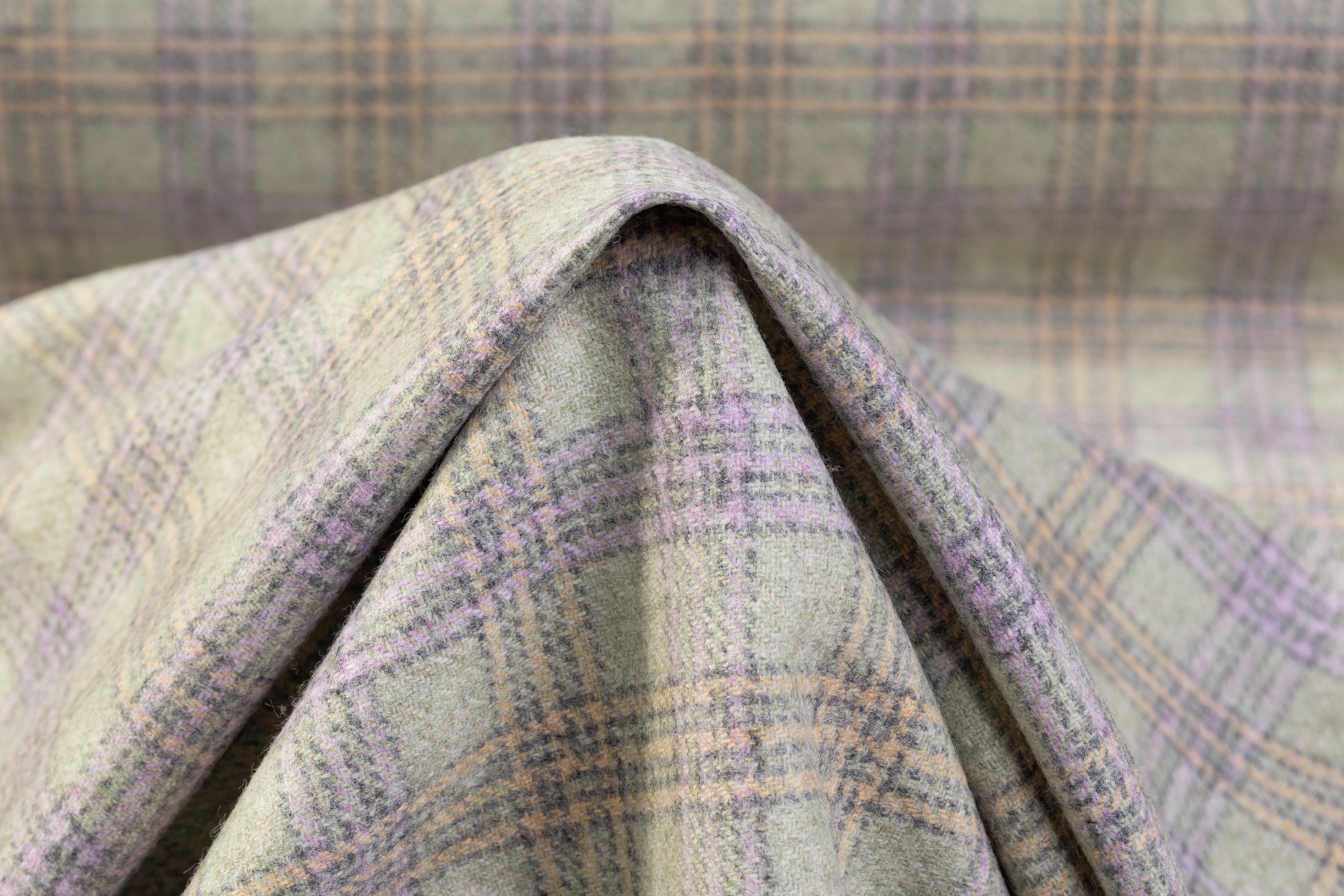 Checked Italian Wool - Sage Green / Lavender / Yellow