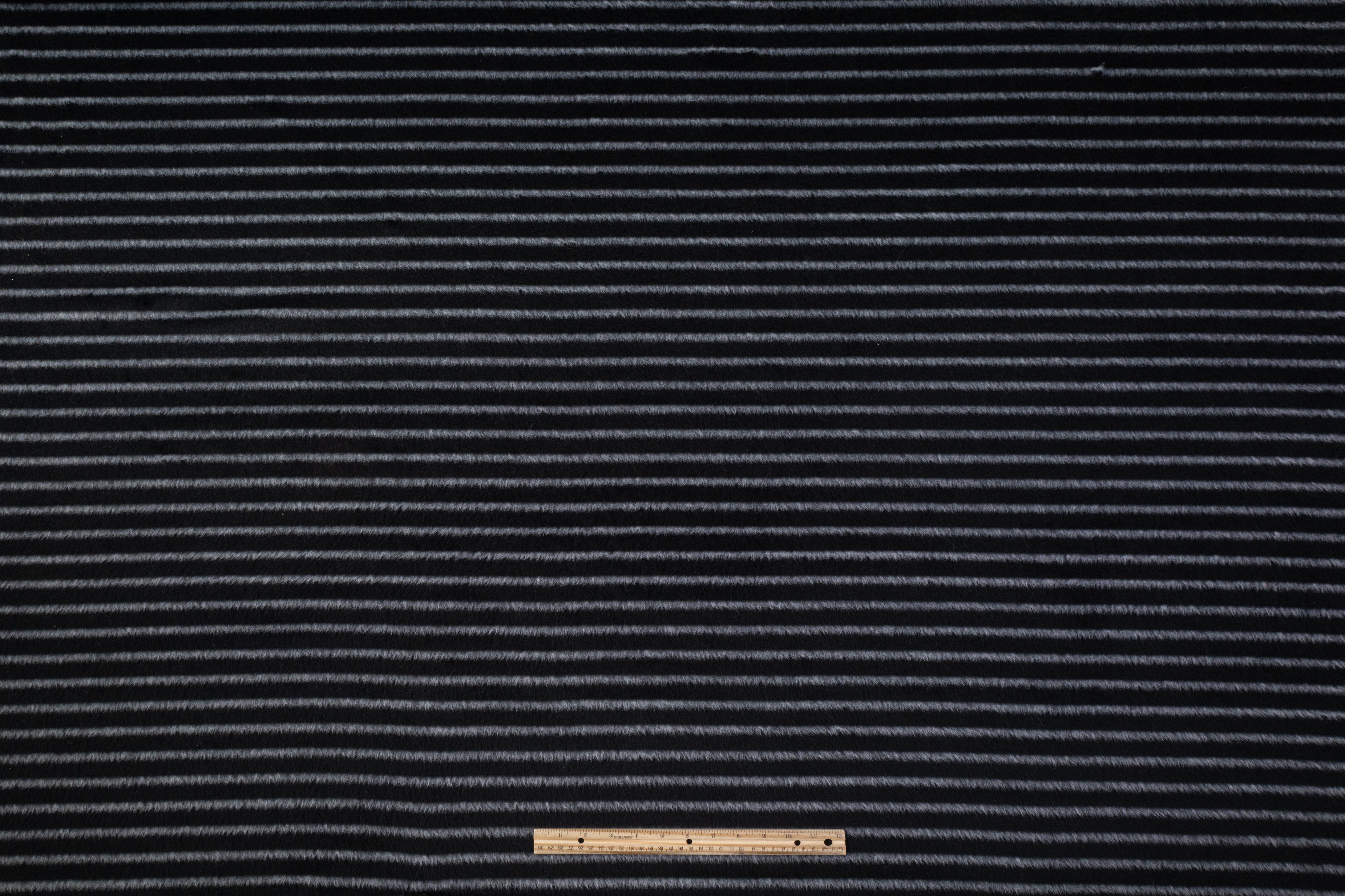 Striped Italian Poly Wool Coating - Black / Off White