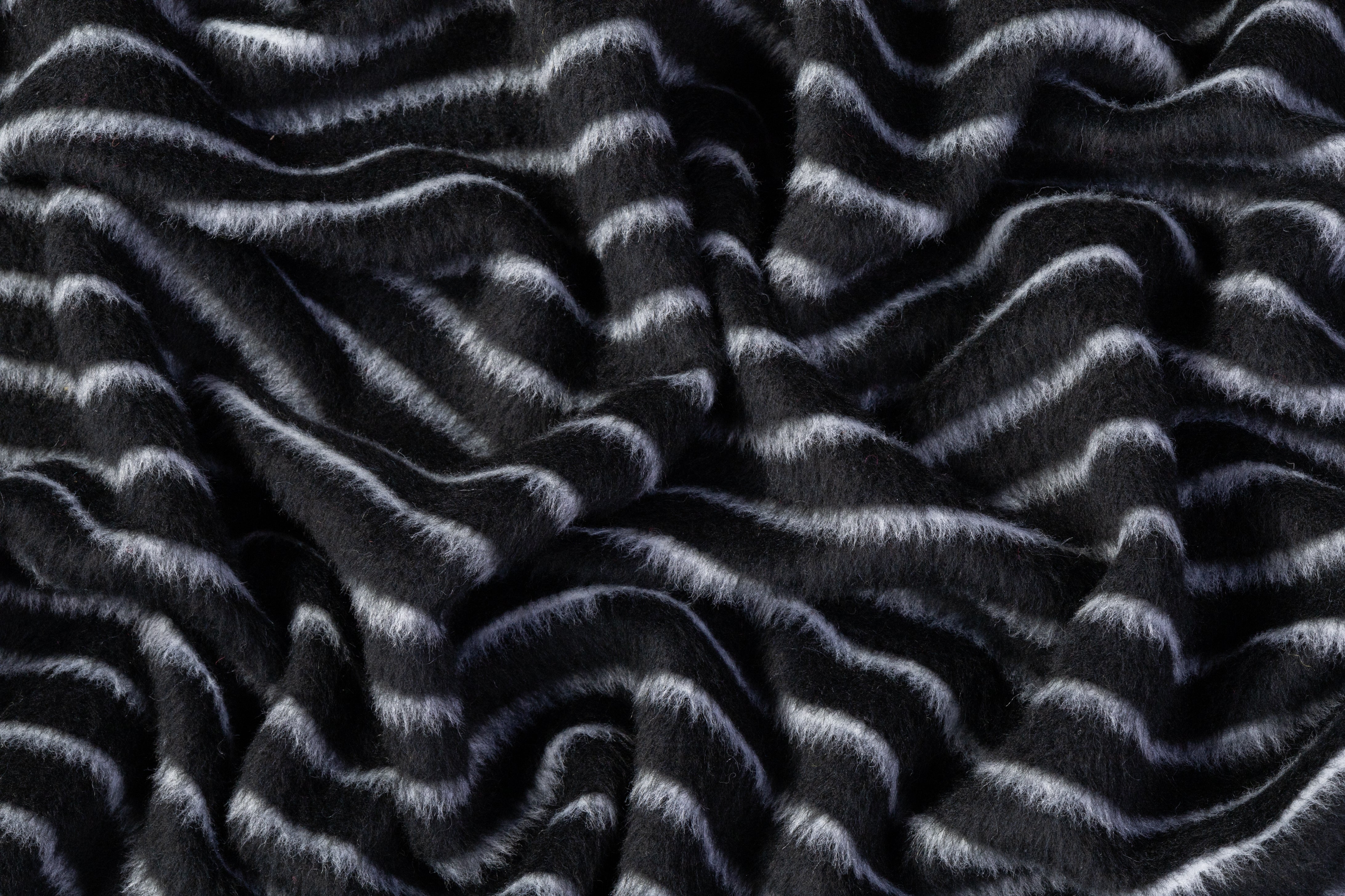 Striped Italian Poly Wool Coating - Black / Off White