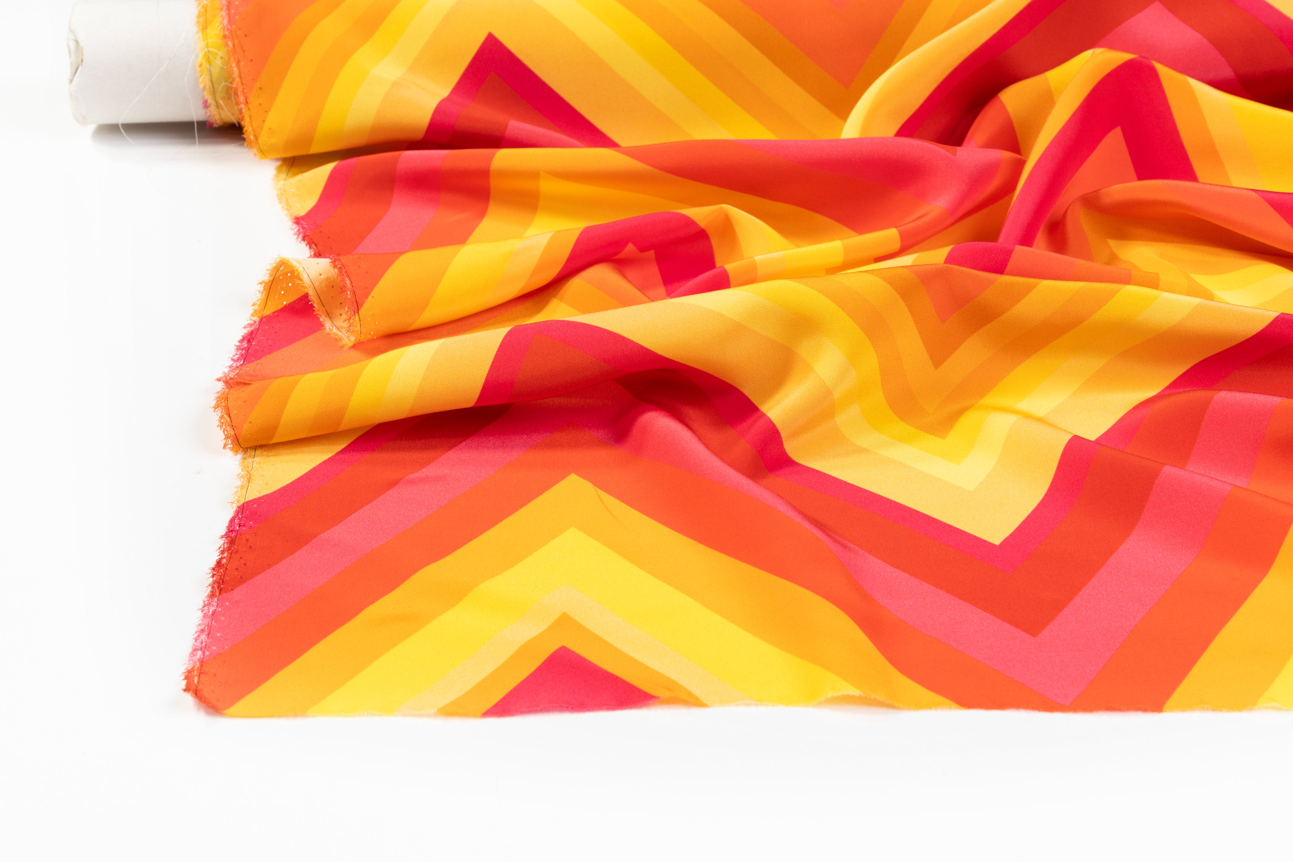 Chevron Italian Silk Crepe de Chine - Orange / Yellow / Red / Pink