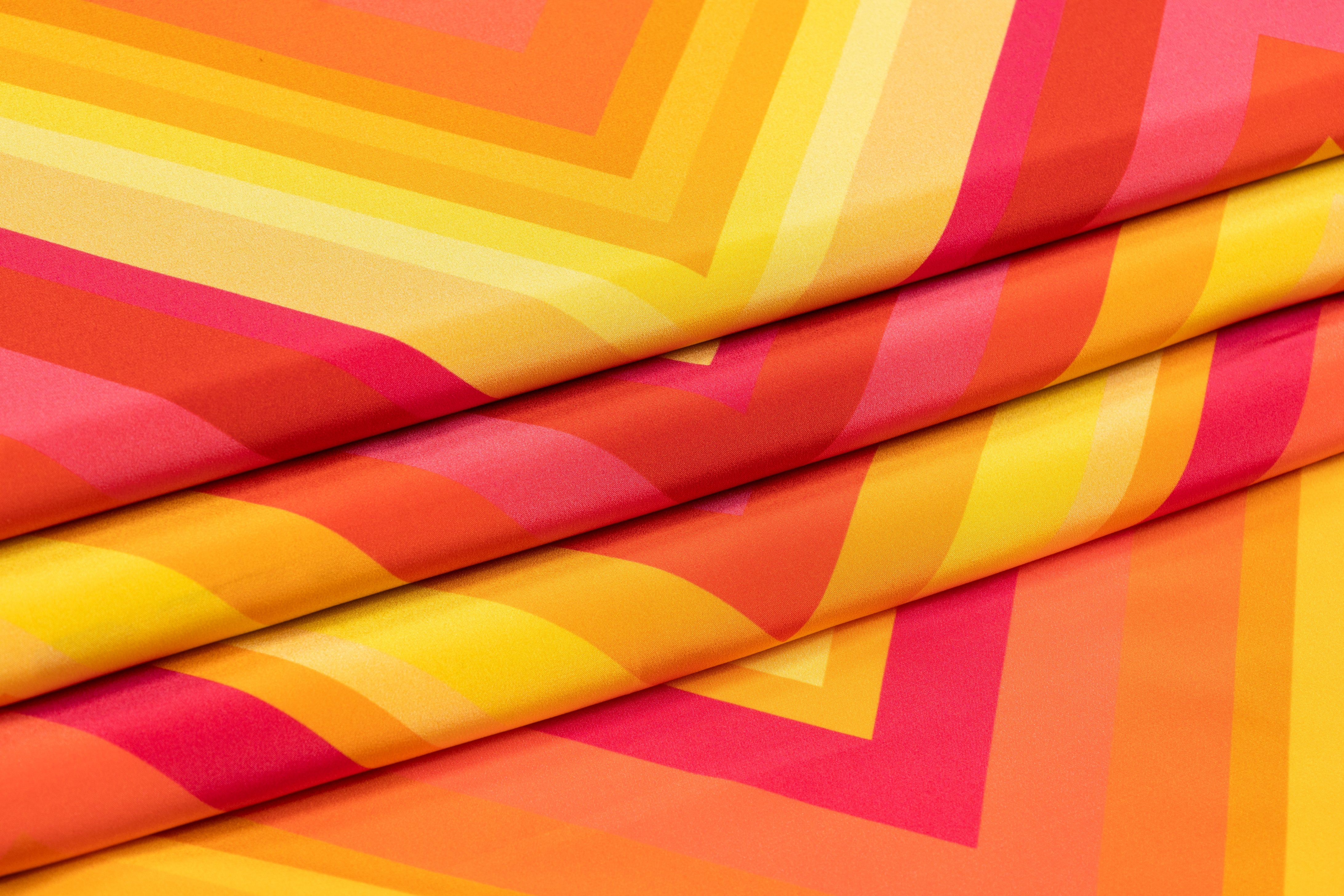 Chevron Italian Silk Crepe de Chine - Orange / Yellow / Red / Pink