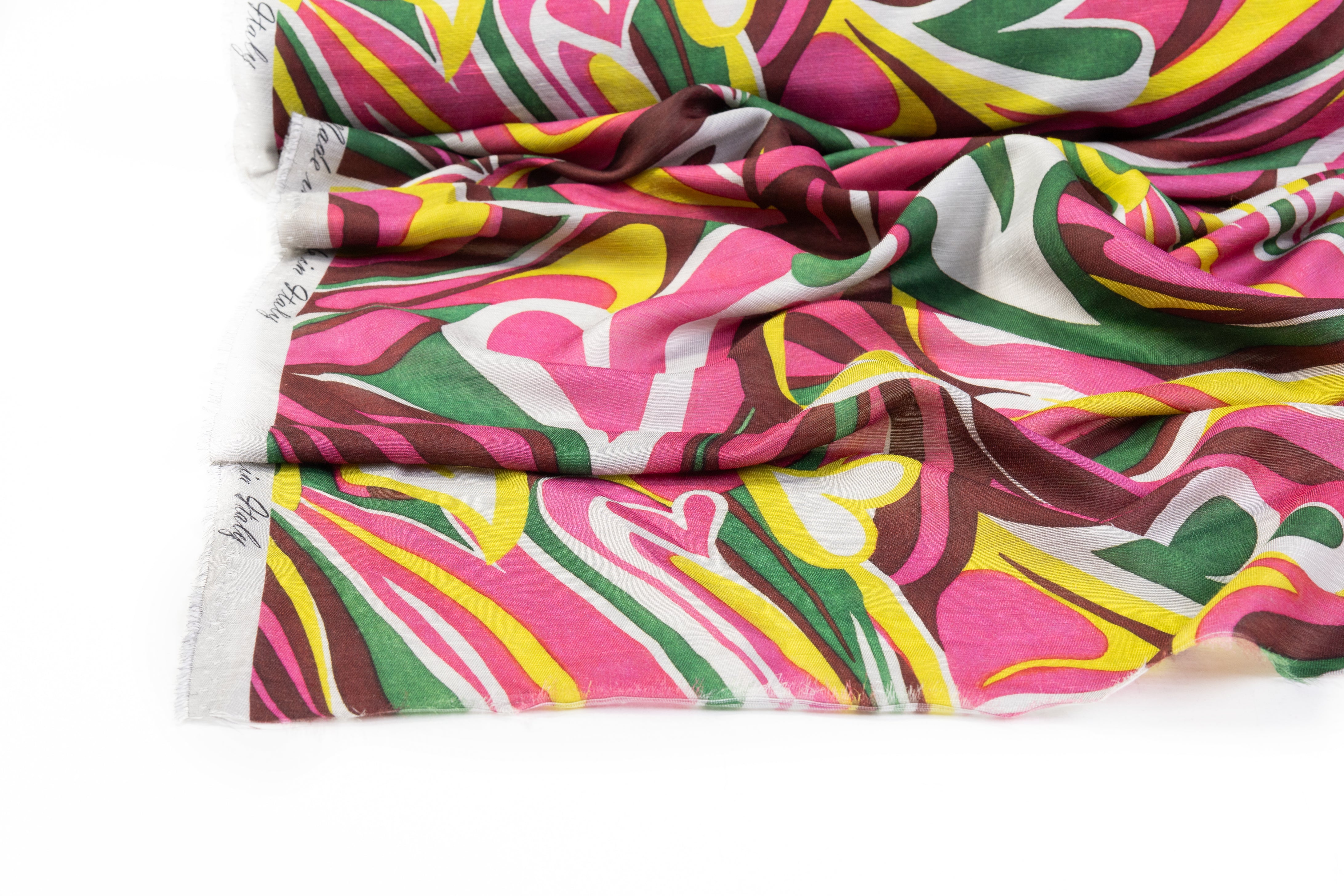 Abstract Hearts Italian Silk Linen Blend - Pink / Burgundy / Green / Yellow