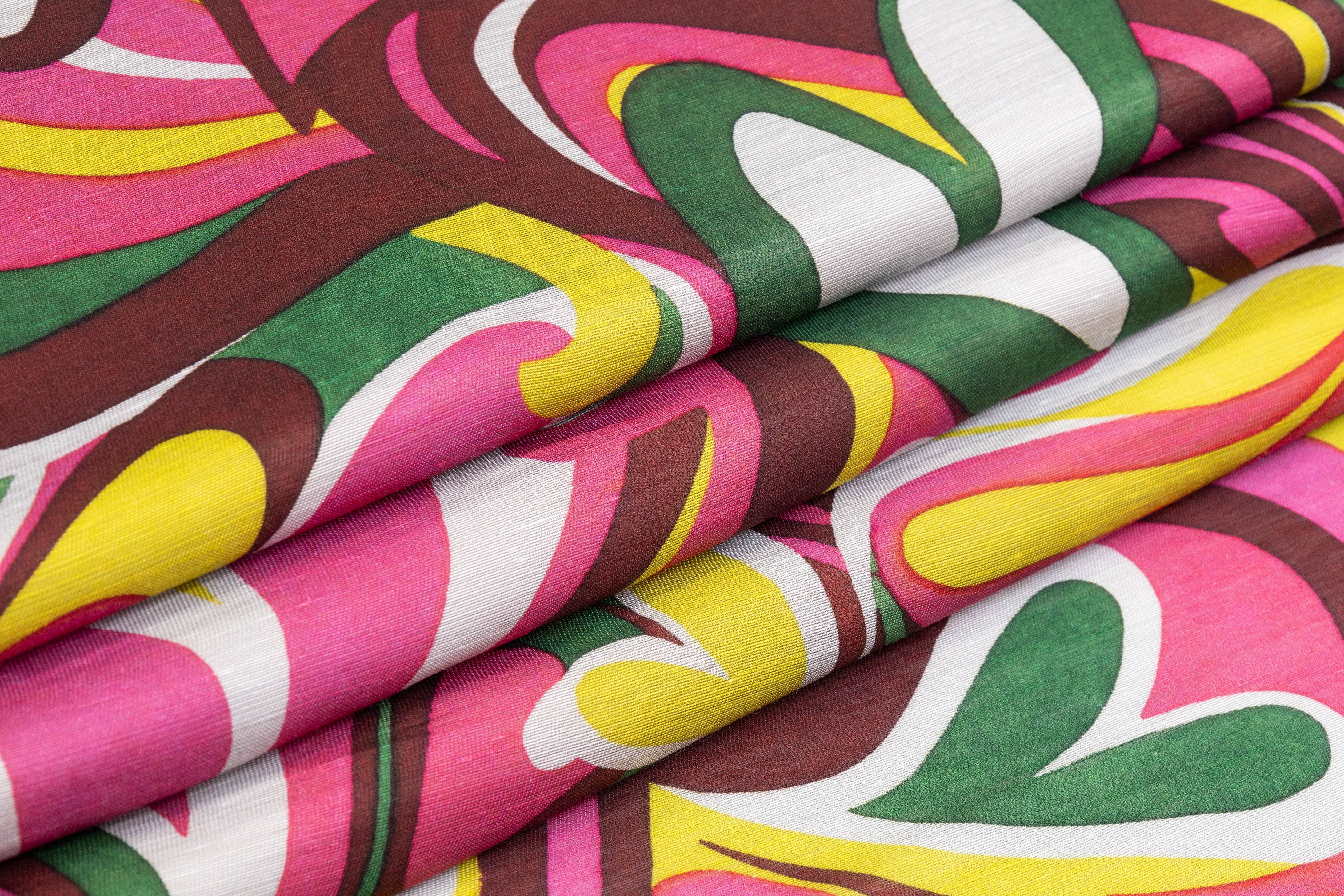 Abstract Hearts Italian Silk Linen Blend - Pink / Burgundy / Green / Yellow