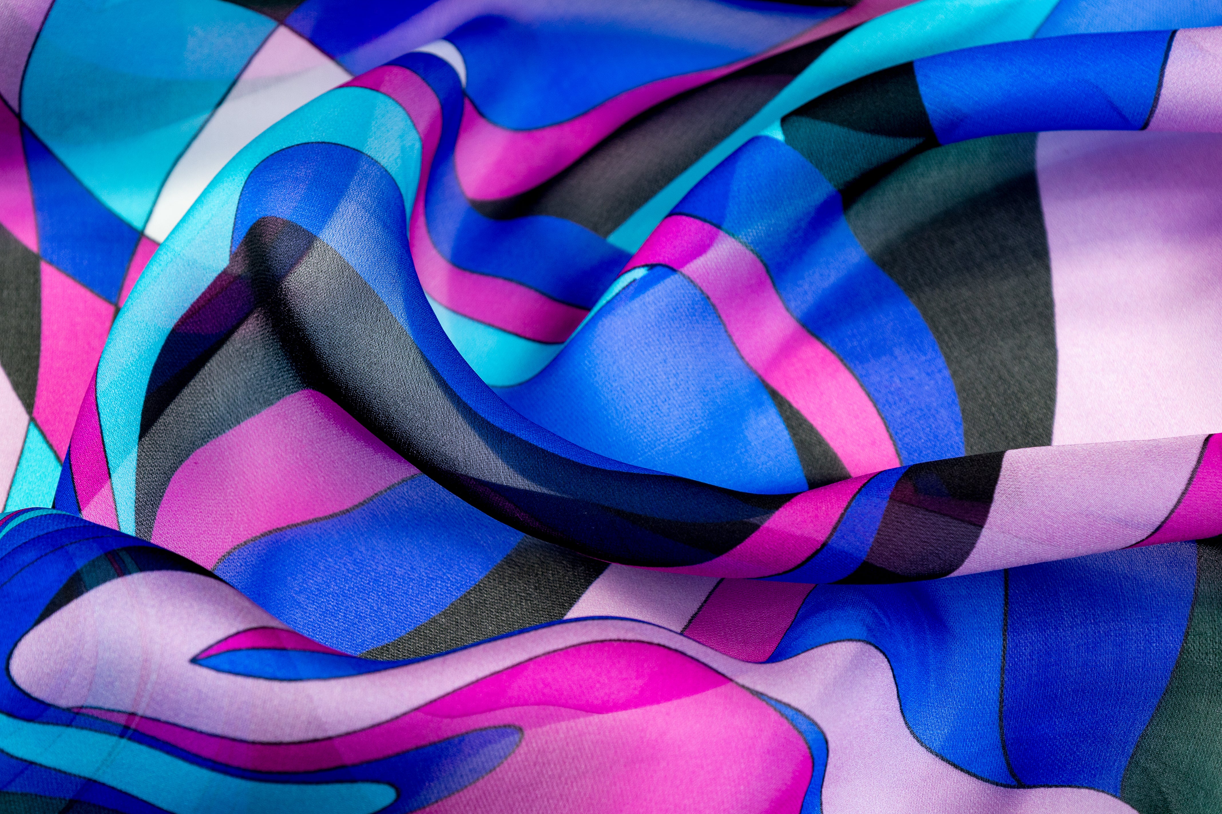 Abstract Italian Silk Chiffon - Blue / Pink