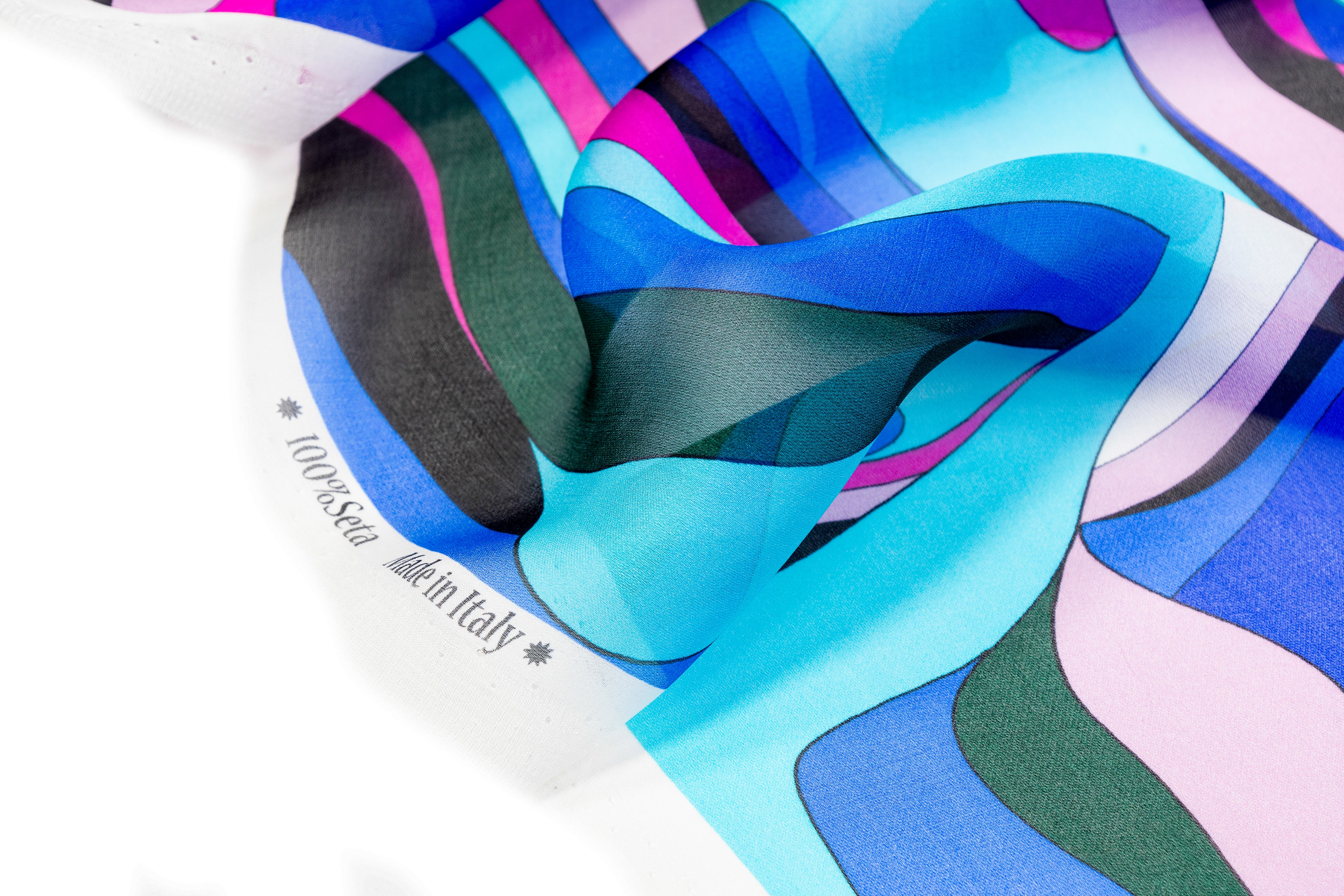 Abstract Italian Silk Chiffon - Blue / Pink