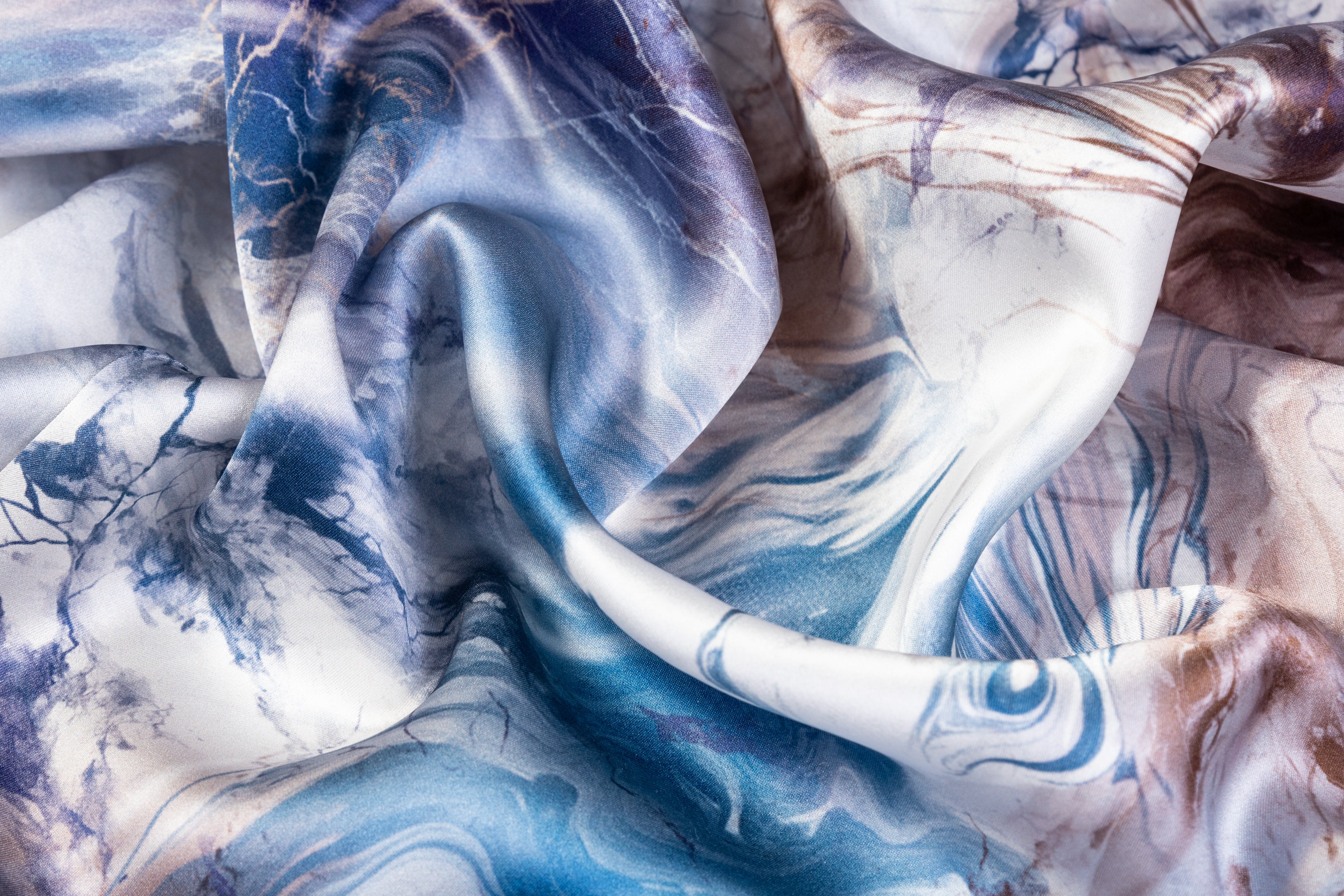 Abstract Italian Silk Charmeuse - Blue / Brown