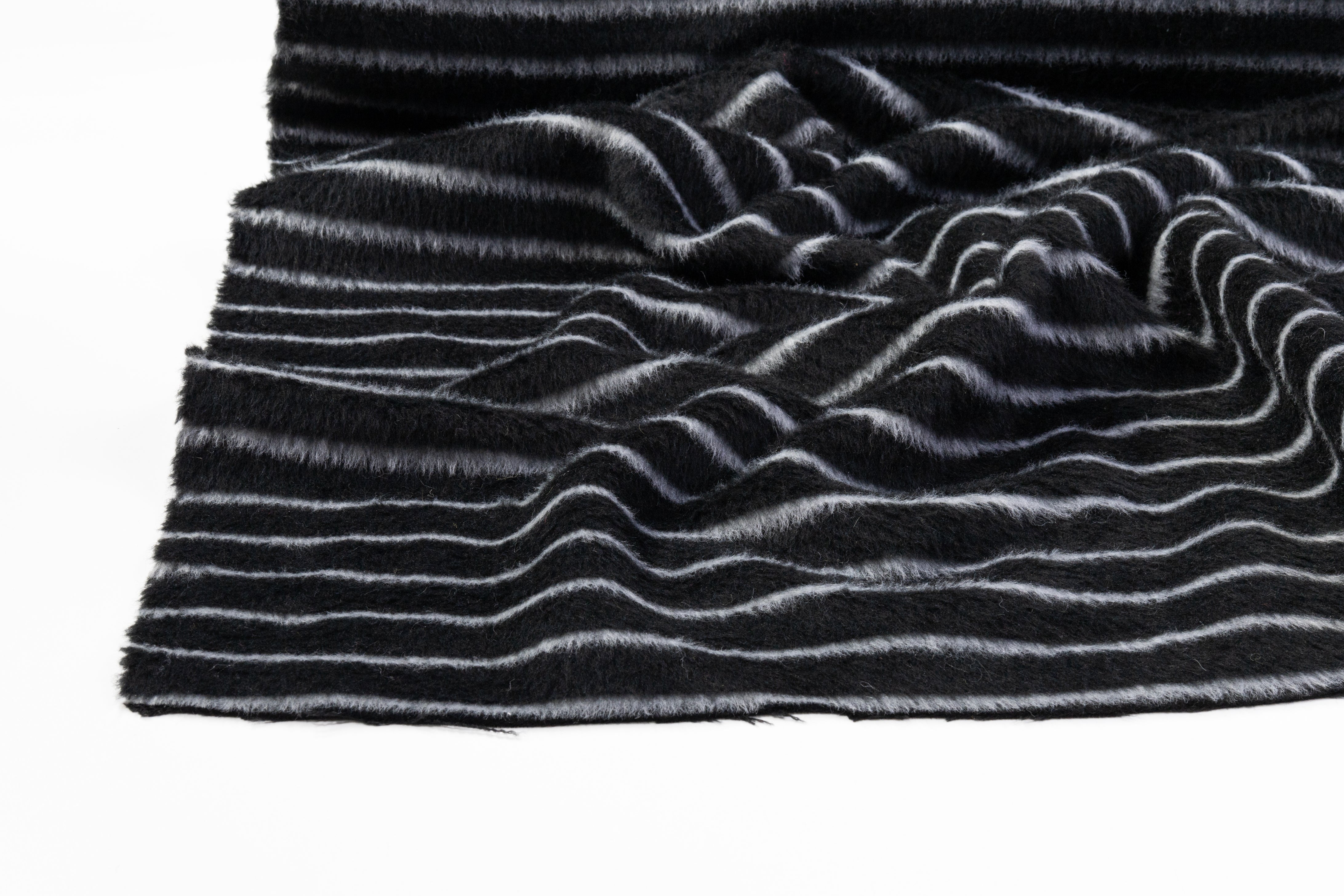 Striped Italian Poly Wool Coating - Black / Off White