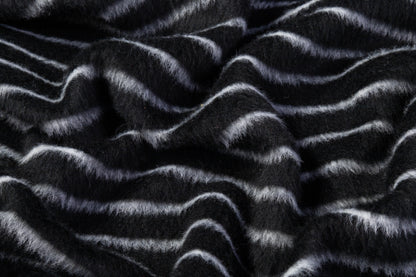 Striped Italian Poly Wool Coating - Black / Off White