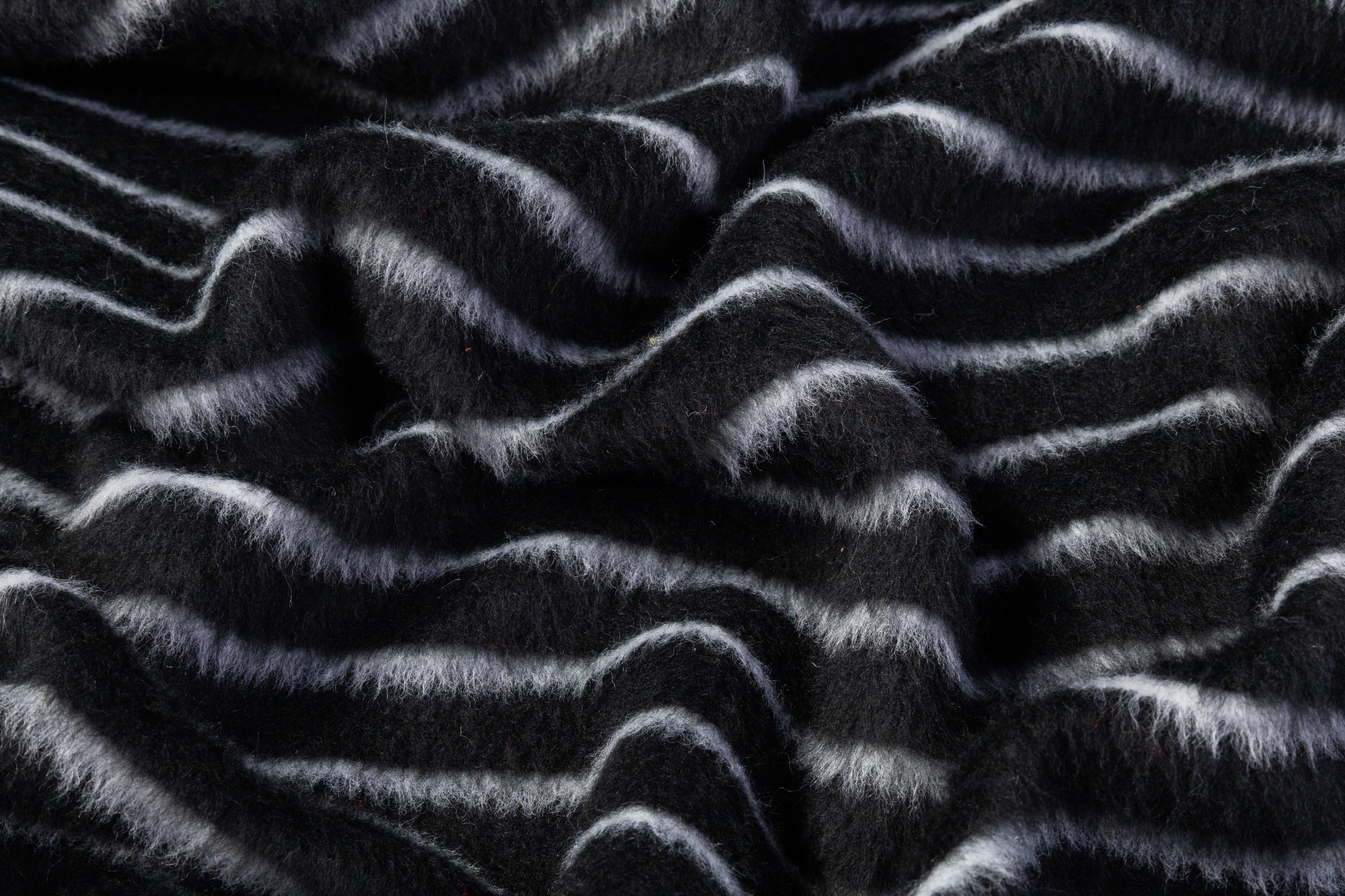 Striped Italian Poly Wool Coating - Black / Off White